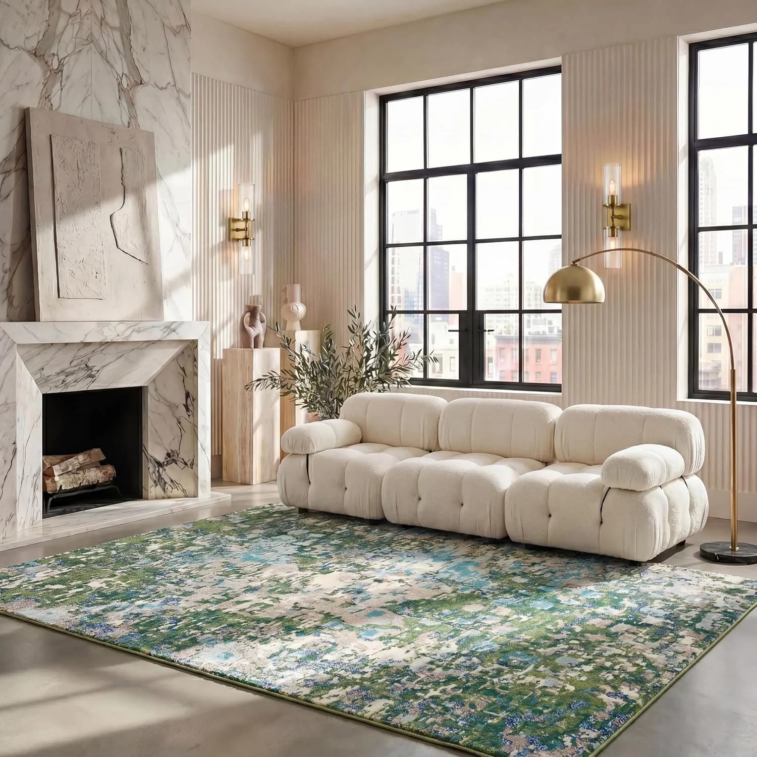 SAFAVIEH Area Rug 8x10 - Madison Collection - Large - Green & Turquoise, Boho Abstract Distressed Design, Non-Shedding &