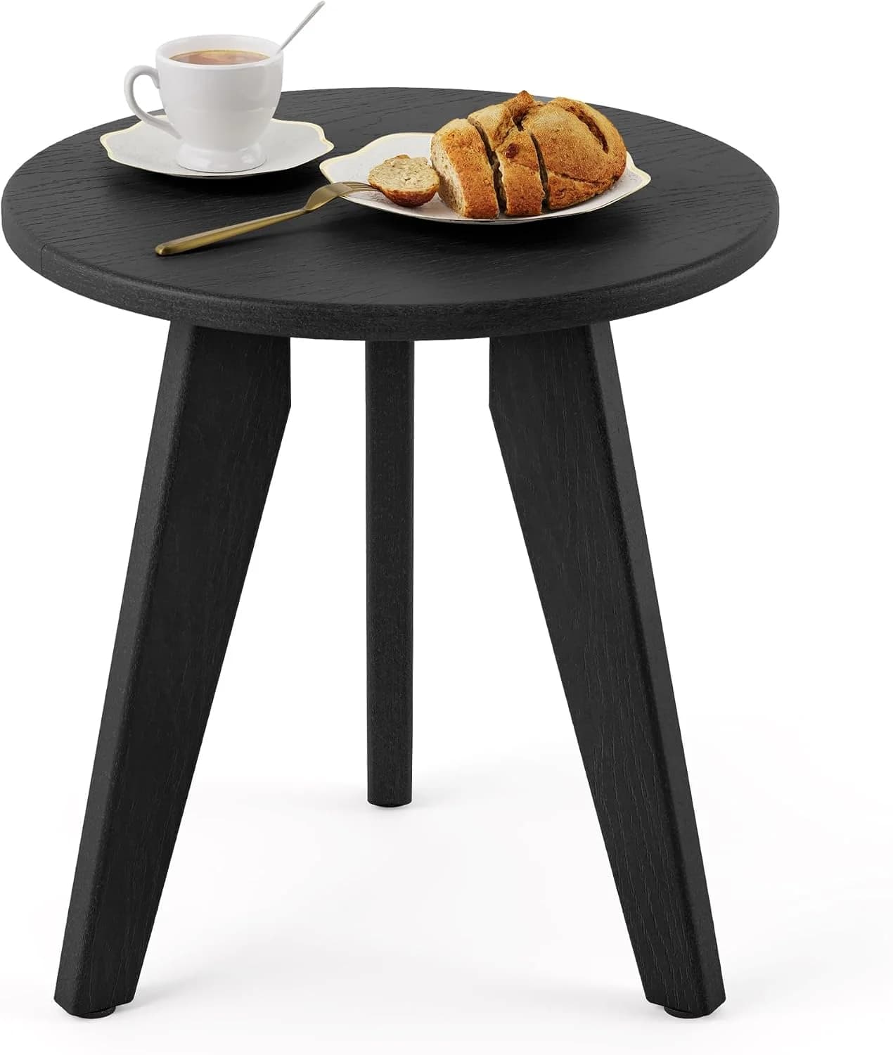 HDPS Outdoor Side Table, Small Round End Table for Outdoor, Black