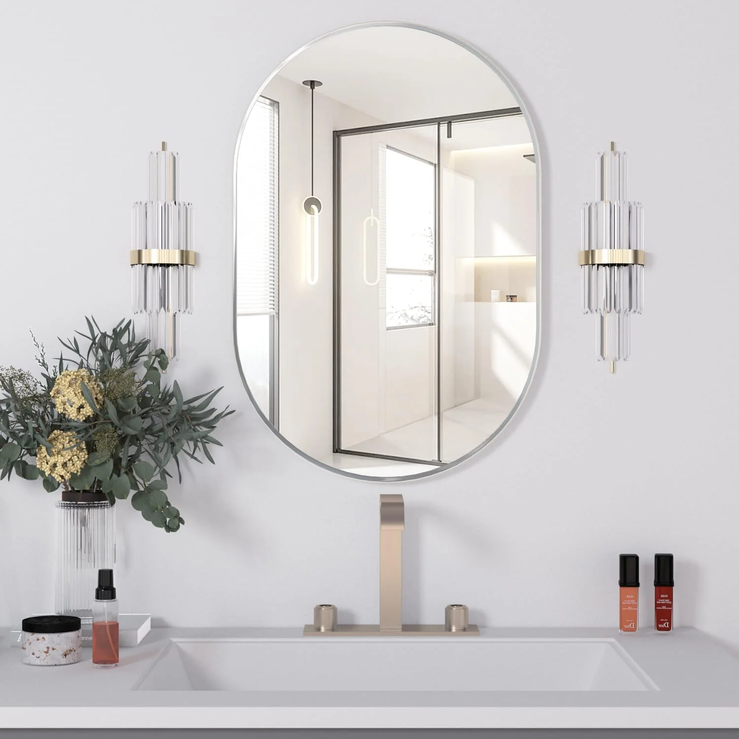 Oval Bathroom Mirror Wall Vanity Oval Mirrors, 20"x30" Silver Bathroom Mirrors for Over Sink Pill Mirrors Capsule Wall M