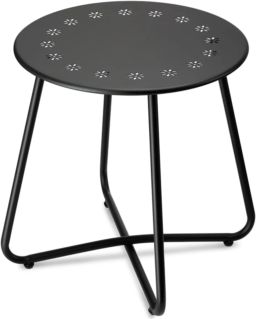 danpinera 2 Outdoor Side Tables with Flower Cut Outs, Weather Resistant Steel Patio Side Table, Small Round Outdoor End