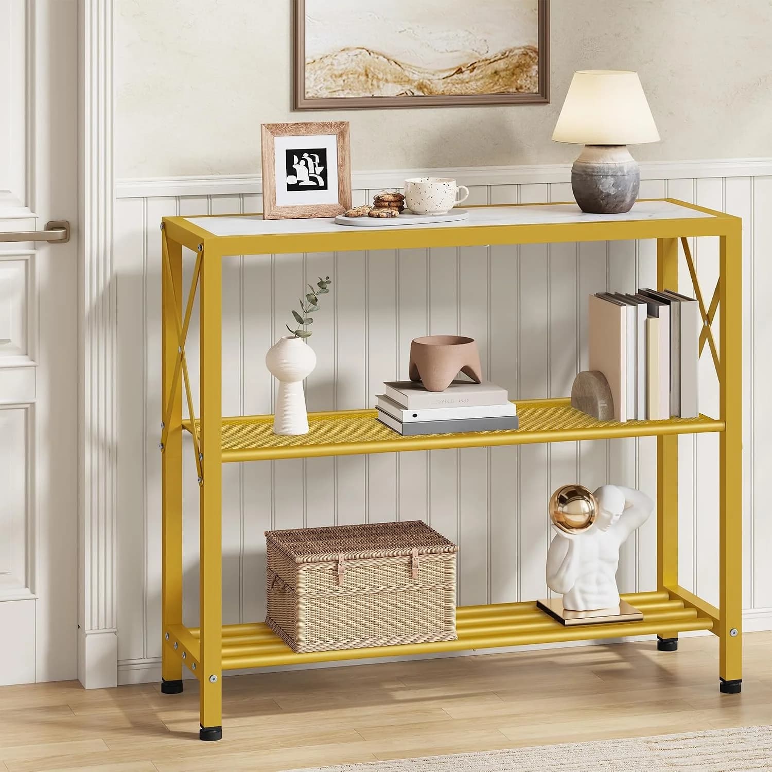 Hoctieon Industrial Console Table, 3 Tier Entryway Table, Metal Frame, Sofa Tables with Shelf, Hallway Desk, Entrance Ta