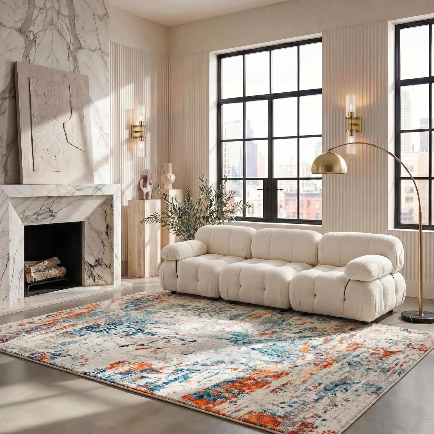 SAFAVIEH Area Rug 8x10 - Madison Collection - Large - Cream & Orange, Modern Abstract Design, Non-Shedding & Easy Cleani
