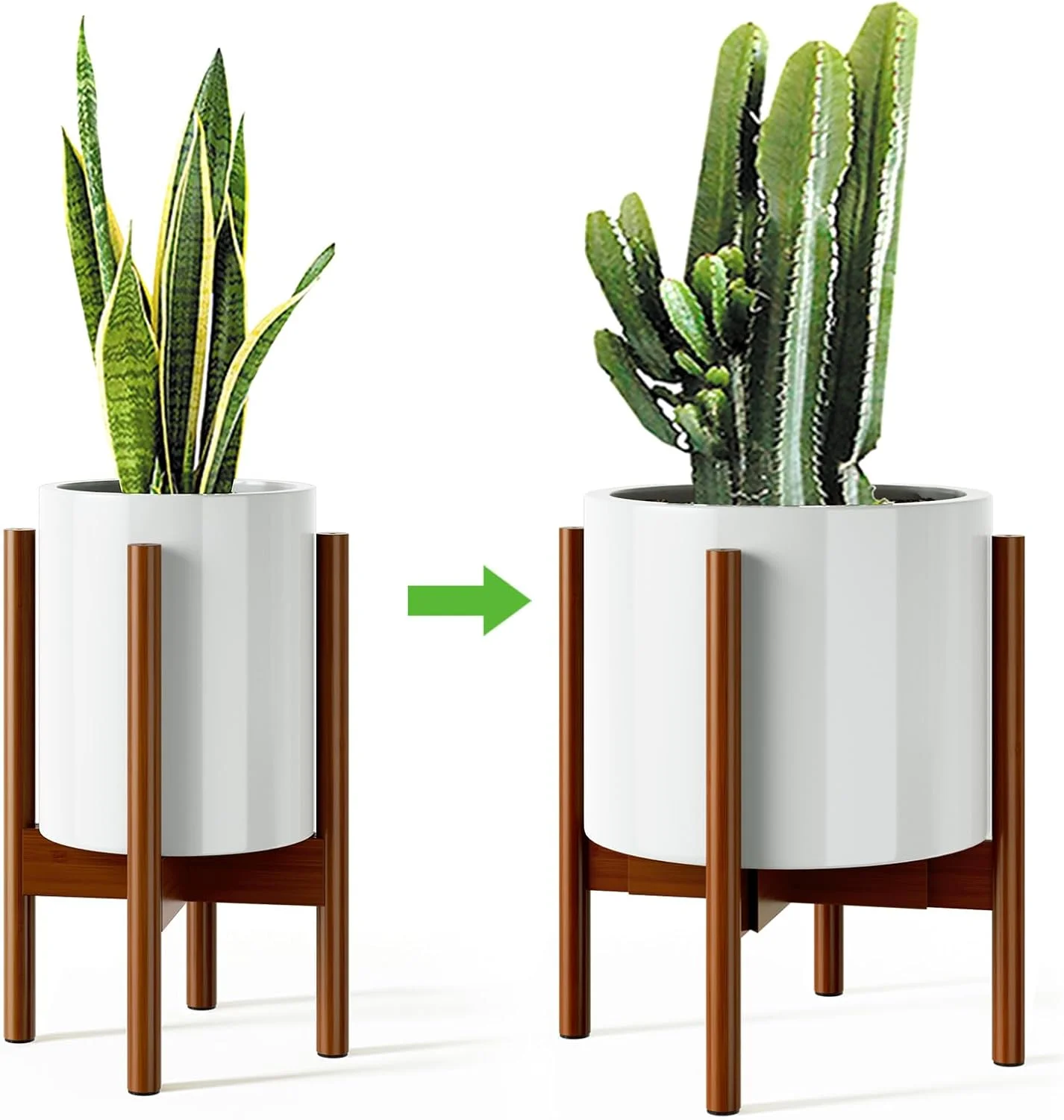 MUDEELA Plant Stand for Indoor, Bamboo Material, Dark Brown, 14.5 Inch Tall