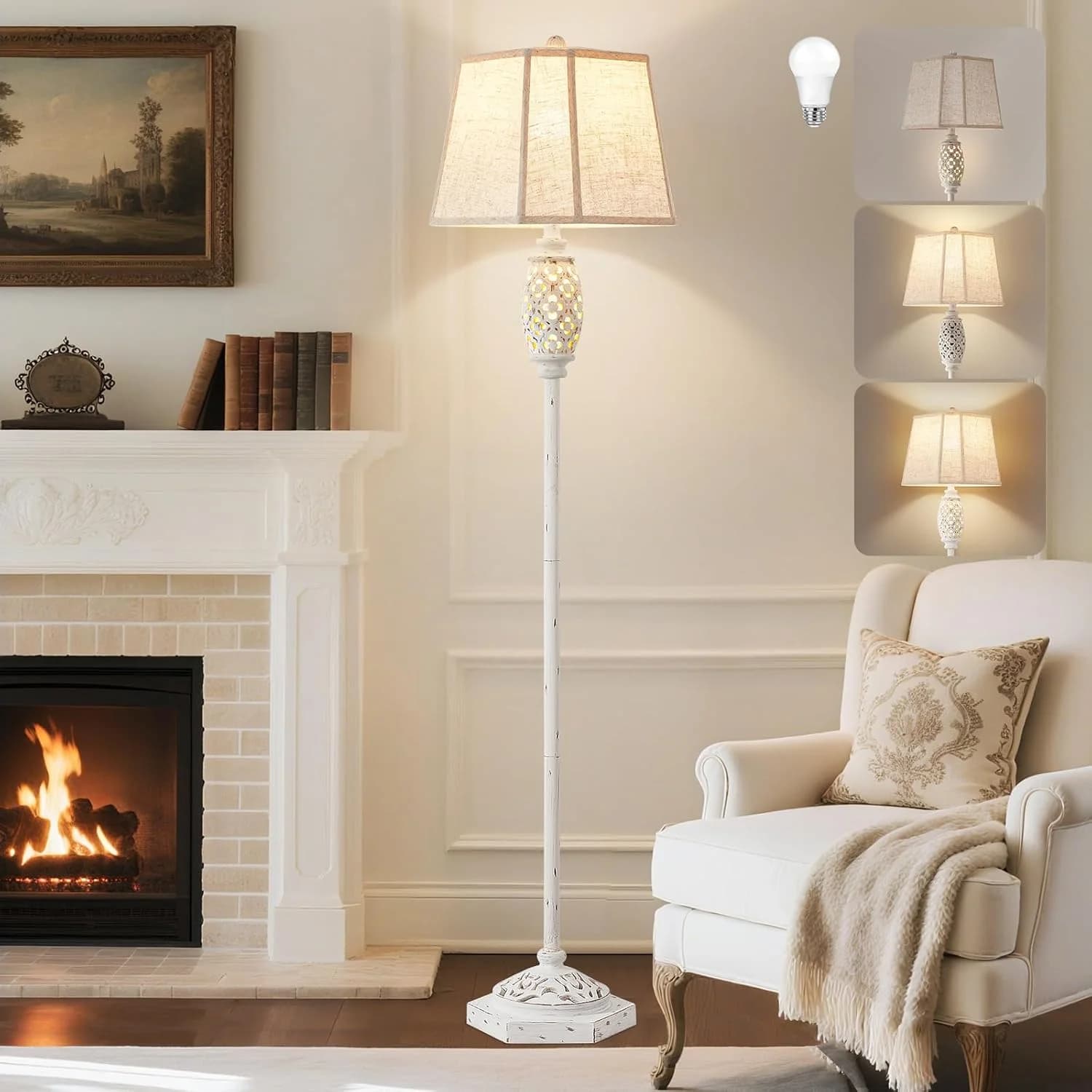 Luvkczc Rustic Floor Lamp with Floral Cutouts & Light,Resin Standing Lamp