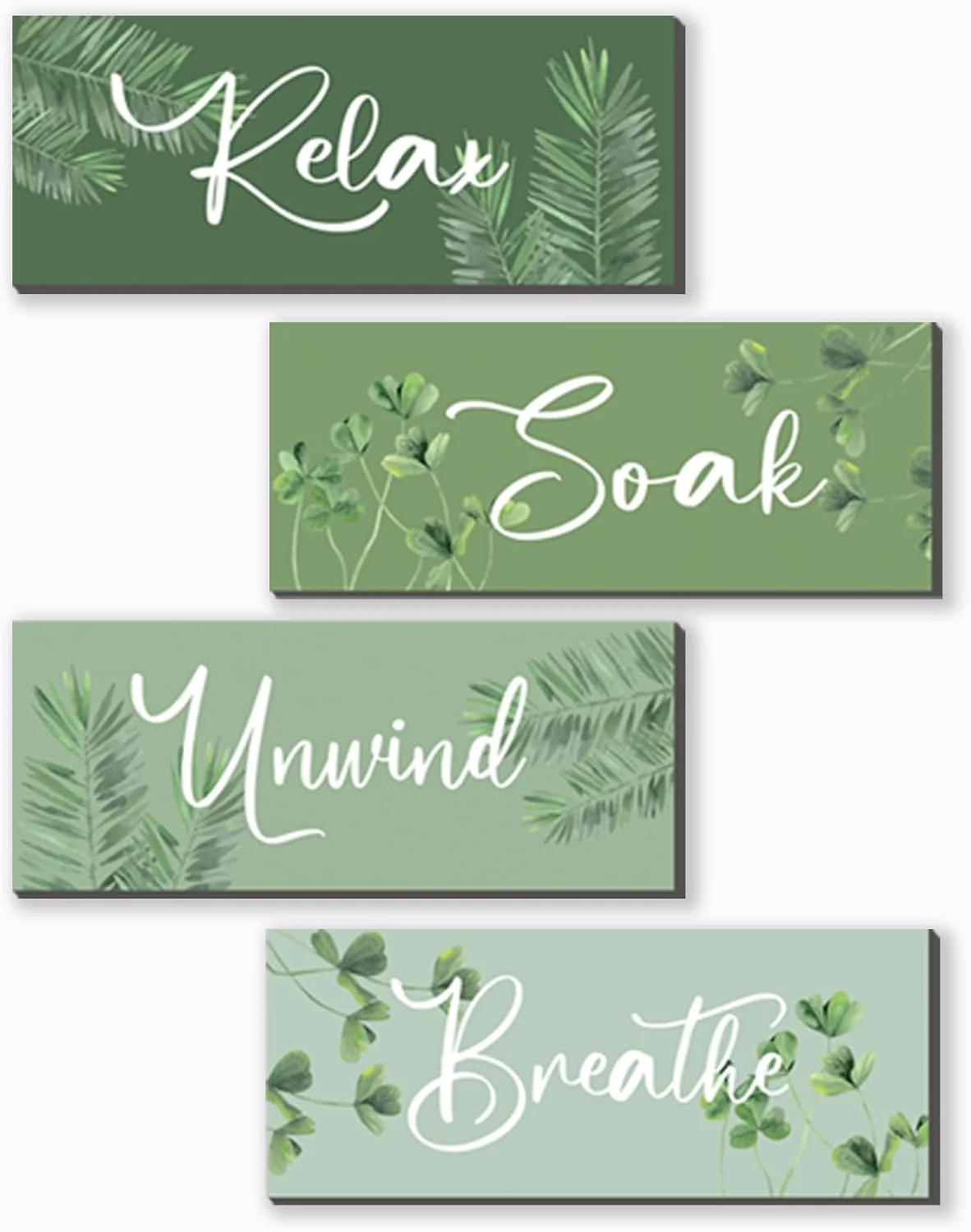 ONIZHITY 4 Pcs Sage Green Bathroom Wall Decors Relax Soak Unwind Breathe Wooden Word Sign Rustic Sage Bathroom Accessori