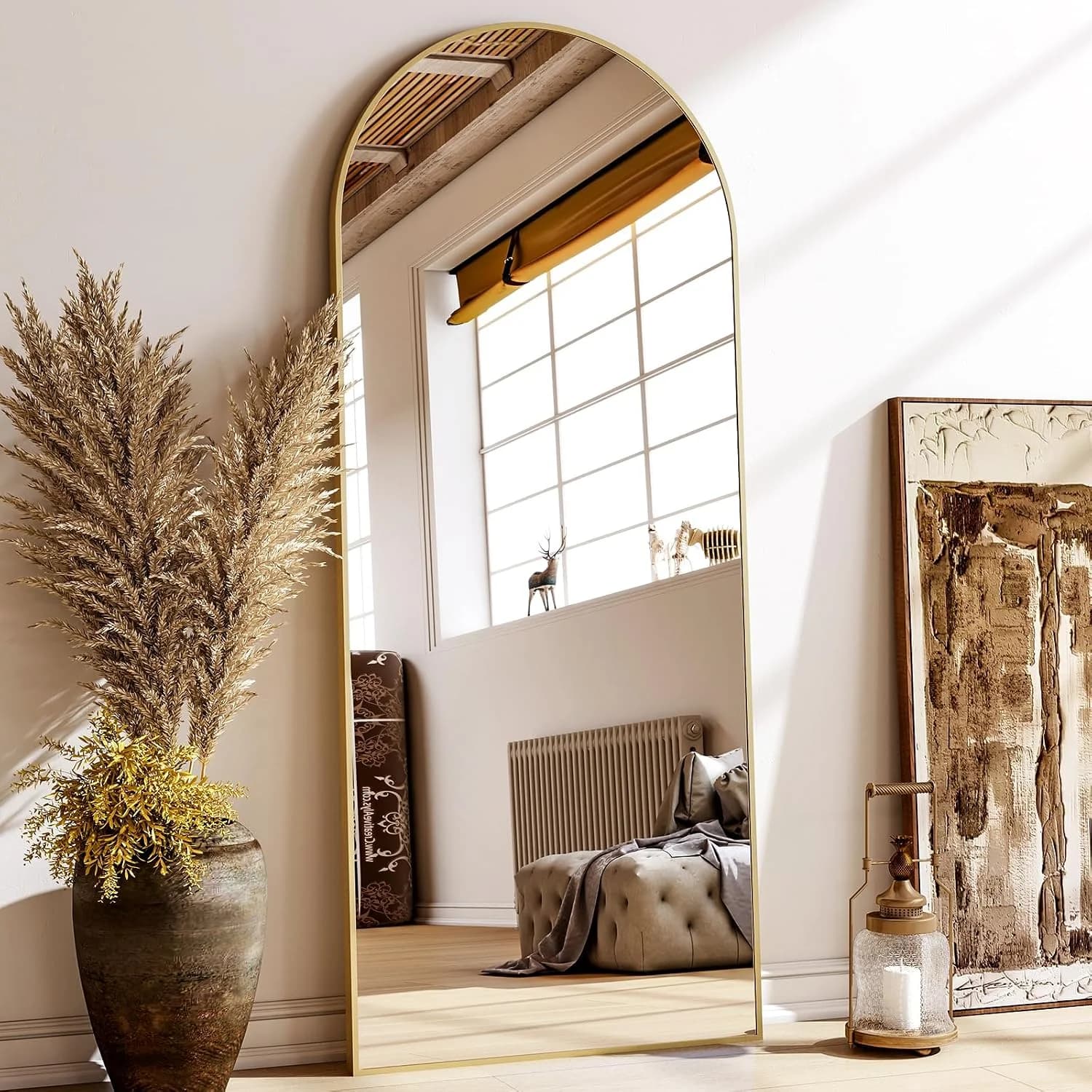 XRAMFY 24x68 Gold Arched Full Length Mirror Floor Mirror with Metal Frame