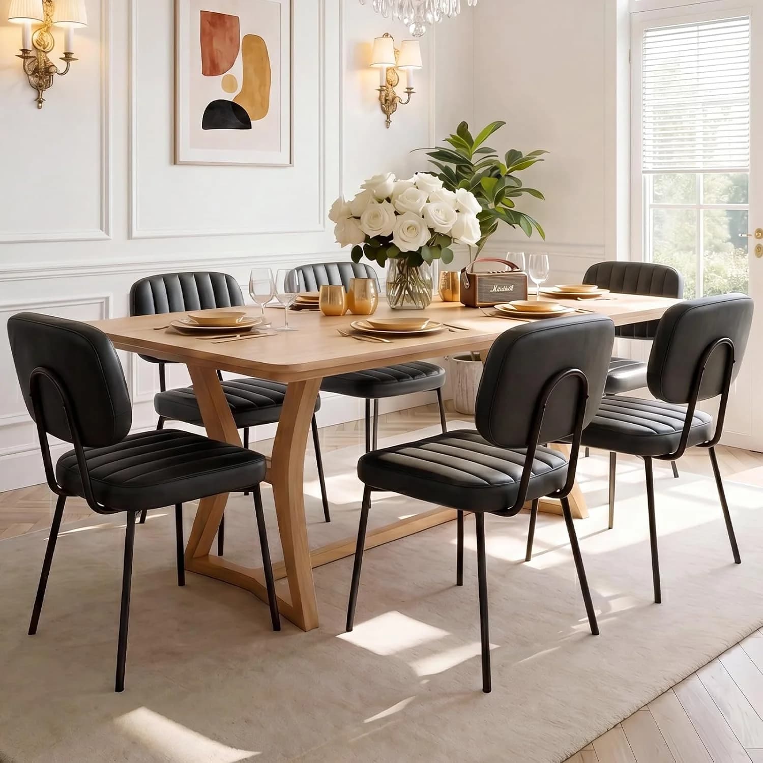 OLIXIS Dining Chairs Set of 6, Upholstered Kitchen Chairs, Black