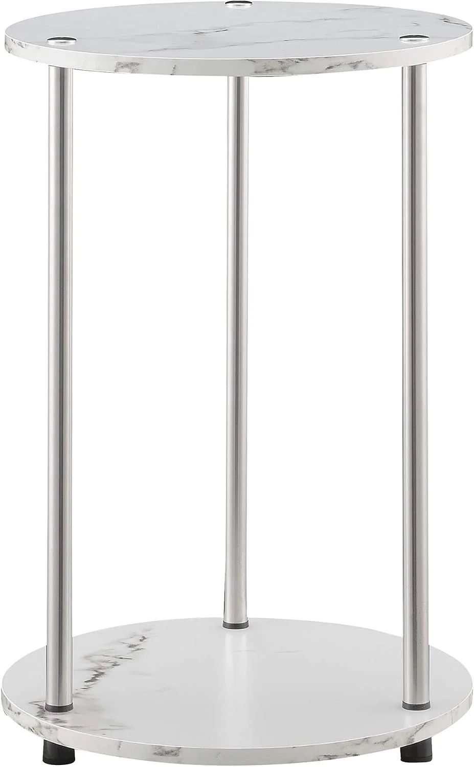 Convenience Concepts Designs2Go No Tools 2-Tier Round End Table, Faux White Marble/Chrome