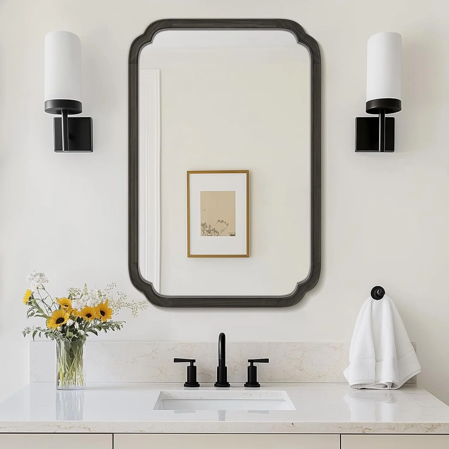 WallBeyond 24" x 36" Rounded Corner Arch Wall Mirror with Wood Frame for Entryway, Living Room or Bedroom Home Decor - L