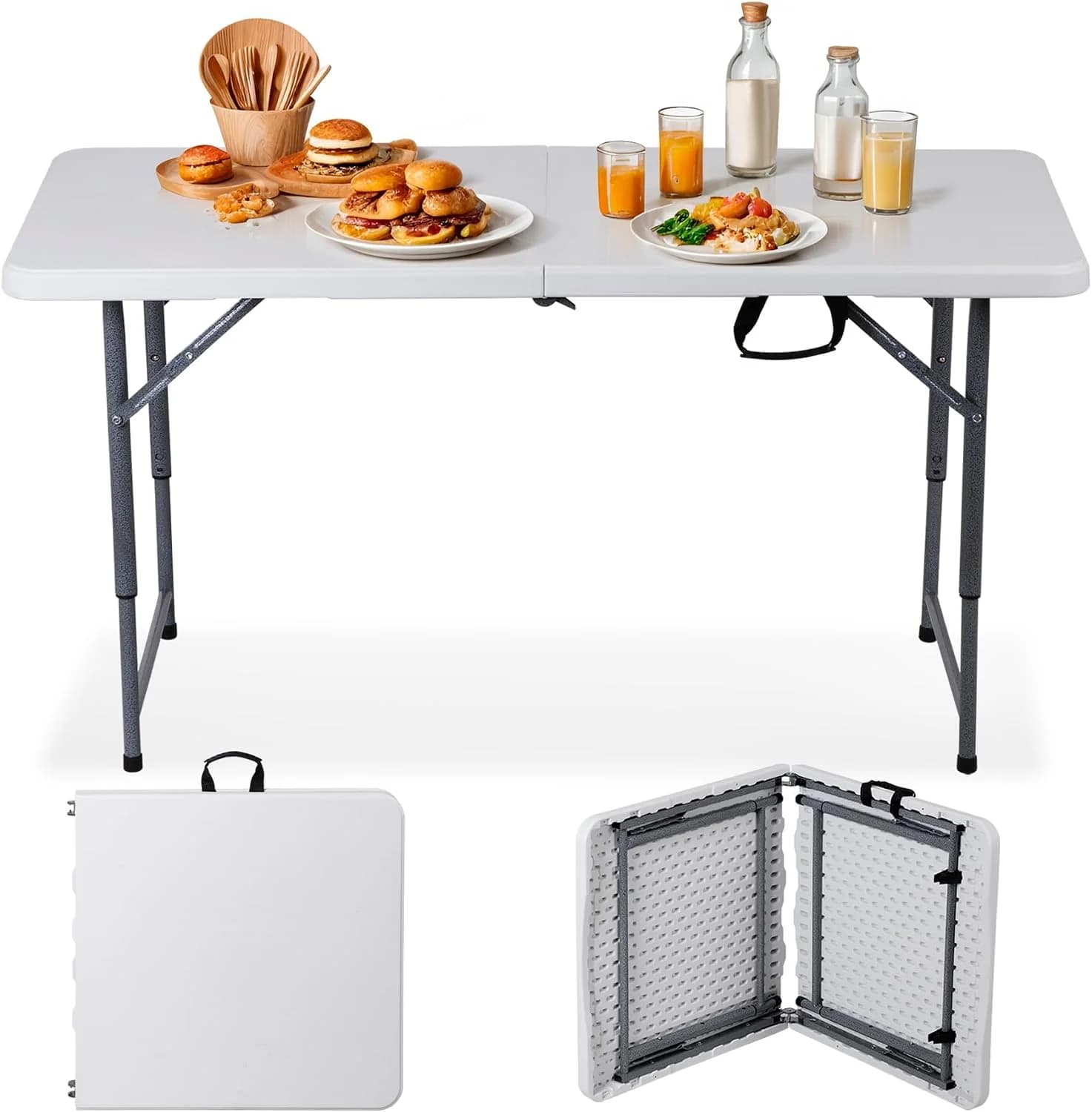 ZenStyle 4 ft Folding Table, 48x24 Inch White Portable Plastic Table, Height Adjustable & Lightweight for Indoor Outdoor