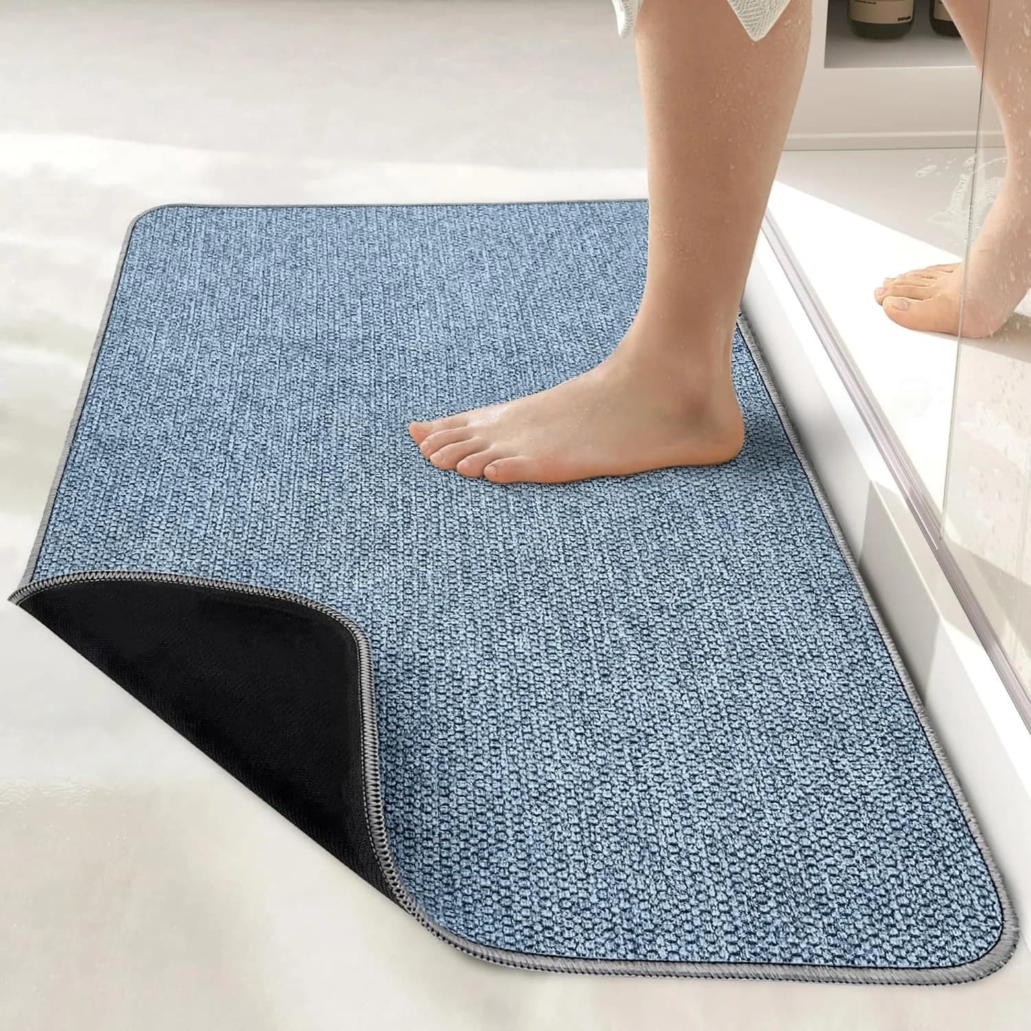 Bath Mat,Ultra Thin Bathroom Rugs,Rubber Bath Mats for Bathroom,No Slip Bath Rugs,Quick Dry,Machine Washable,Low Pile,Ab