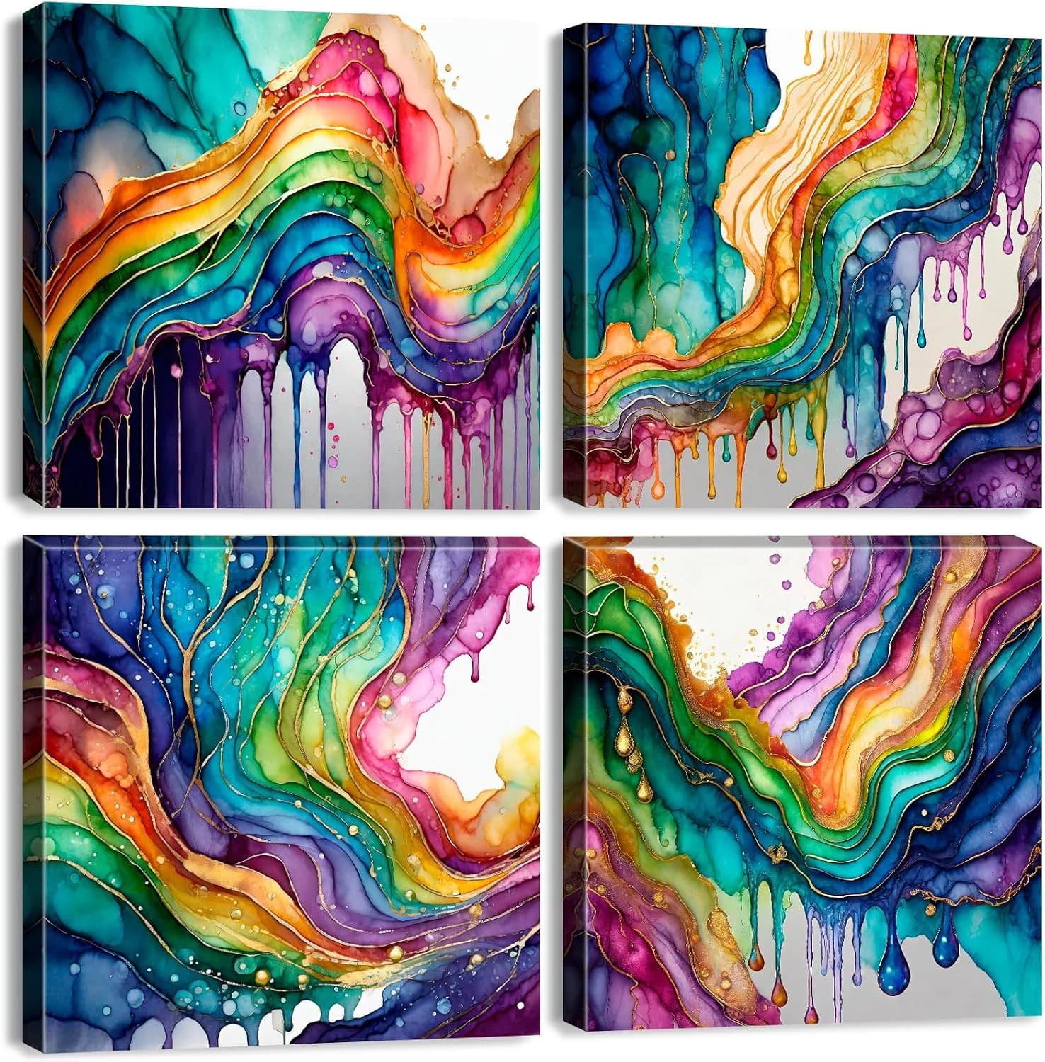 Colorful Wall Art Graffiti Rainbow Wall Decor for Living Room Abstract Fluid Lines Pictures Fantasy Watercolor Red Green