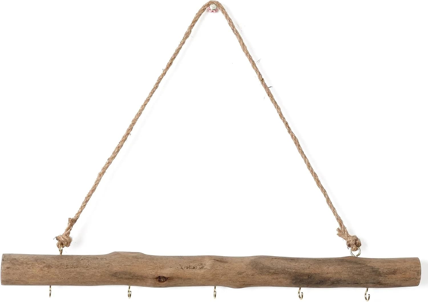 15-Inch Driftwood Wall Hanging Jewelry Hanger - Rustic Wood Logs Hanging Branch Decor with 5 Hooks, Handcrafted from Nat