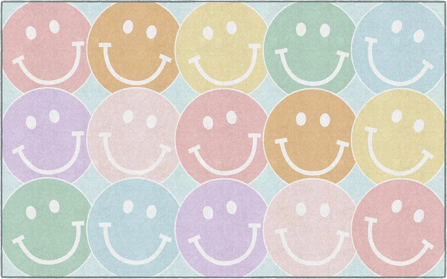 Flagship Carpets Pastel Rainbow Smileys Educational Area Rug for Kids Room Seating Décor, Children's Classroom, Play Car
