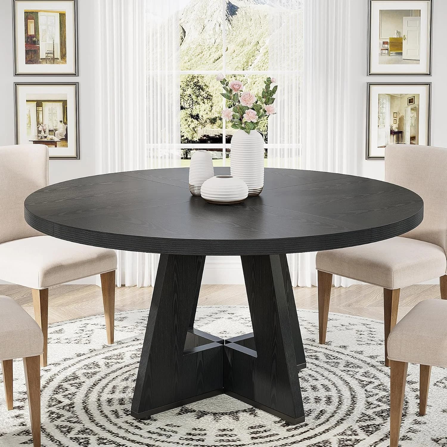 Tribesigns 47 inch Round Dining Table Wood Kitchen Table for Dining Room, 47" Dinner Room Tables for 4-6, Farmhouse Acce