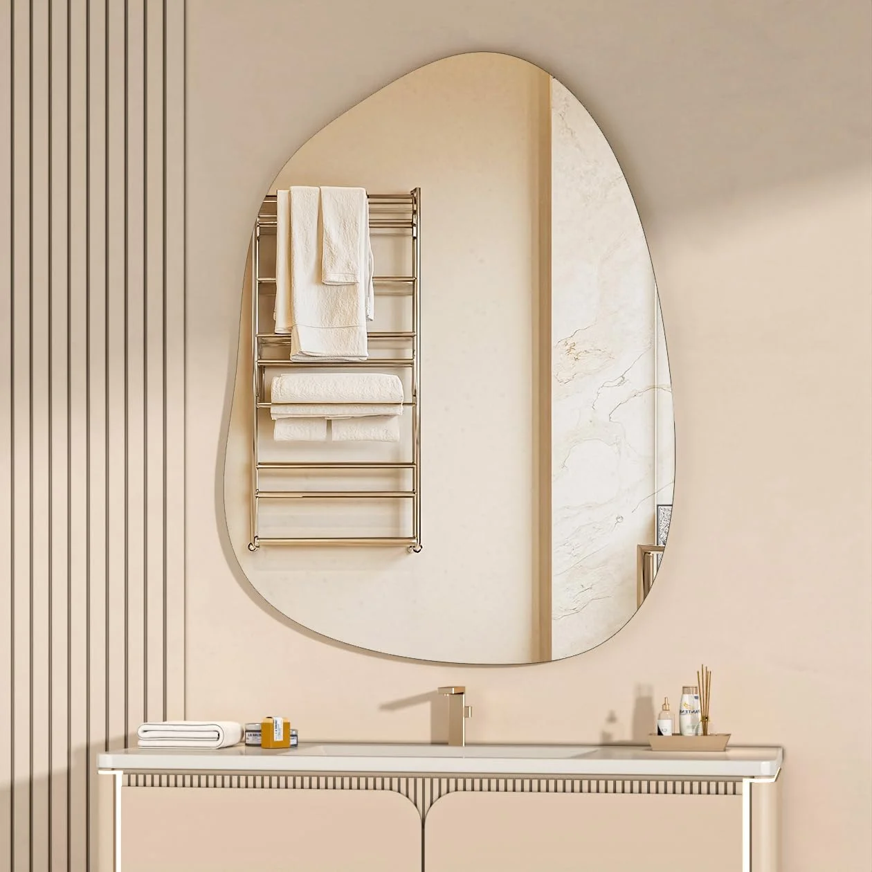 Hasipu 40"x30" Irregular Wall Mirror Frameless Asymmetrical Mirror for Wall