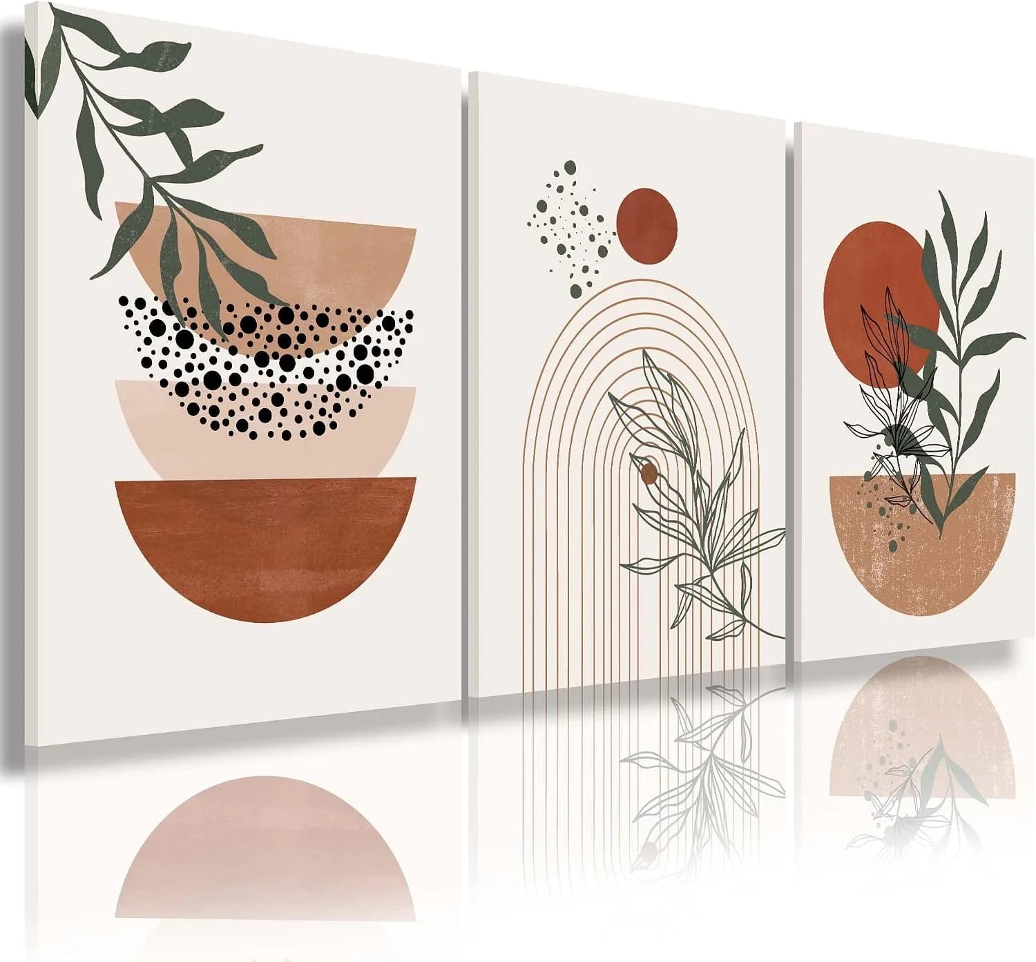 Boho Wall Art Prints, Boho Wall Decor, Abstract Geometric Prints Black Beige Terracotta Minimalist Art, Natural Framed C