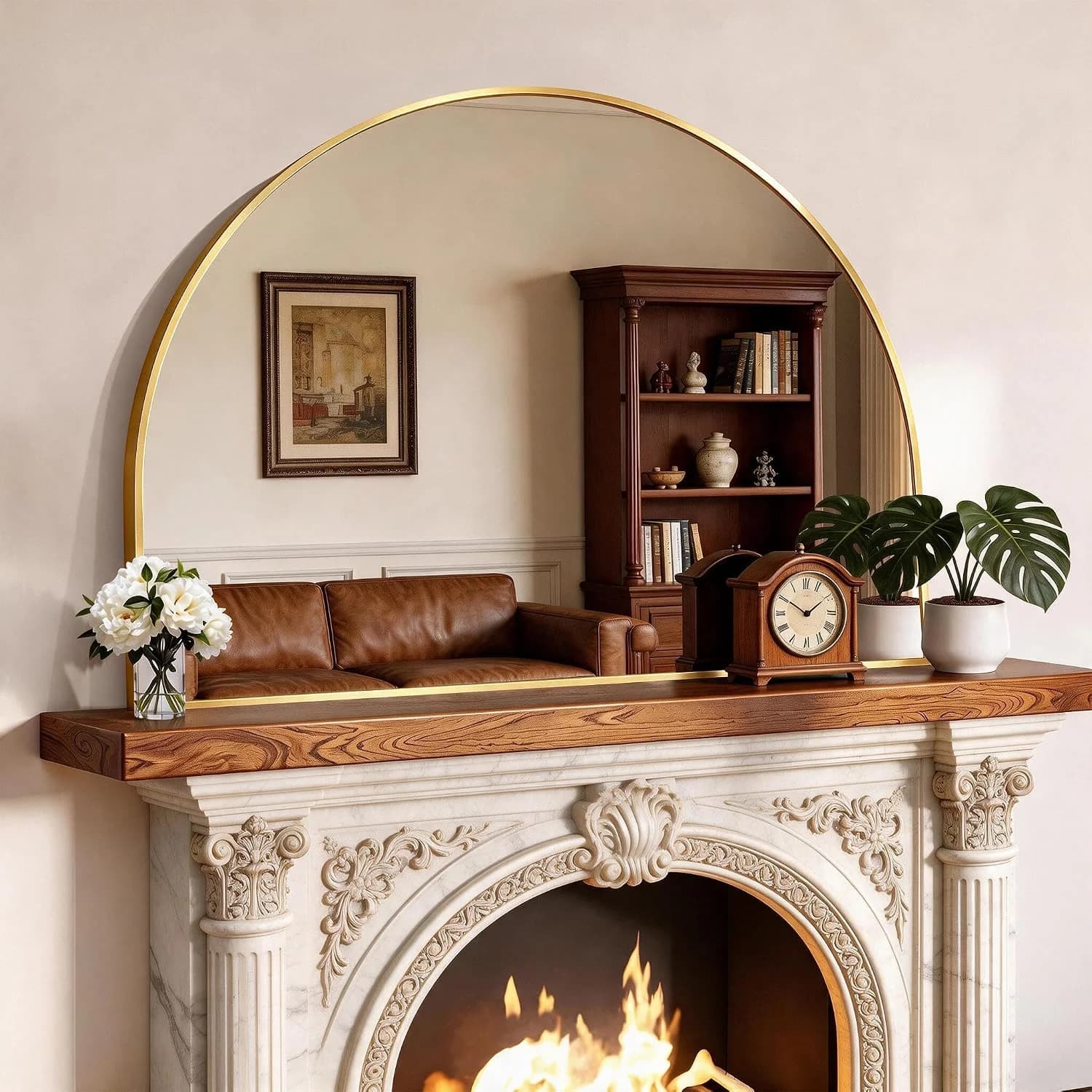 CIRCUMI Arched Wall Mirror 40”x30”, Gold Arched Mirror for Entryway&Mantel
