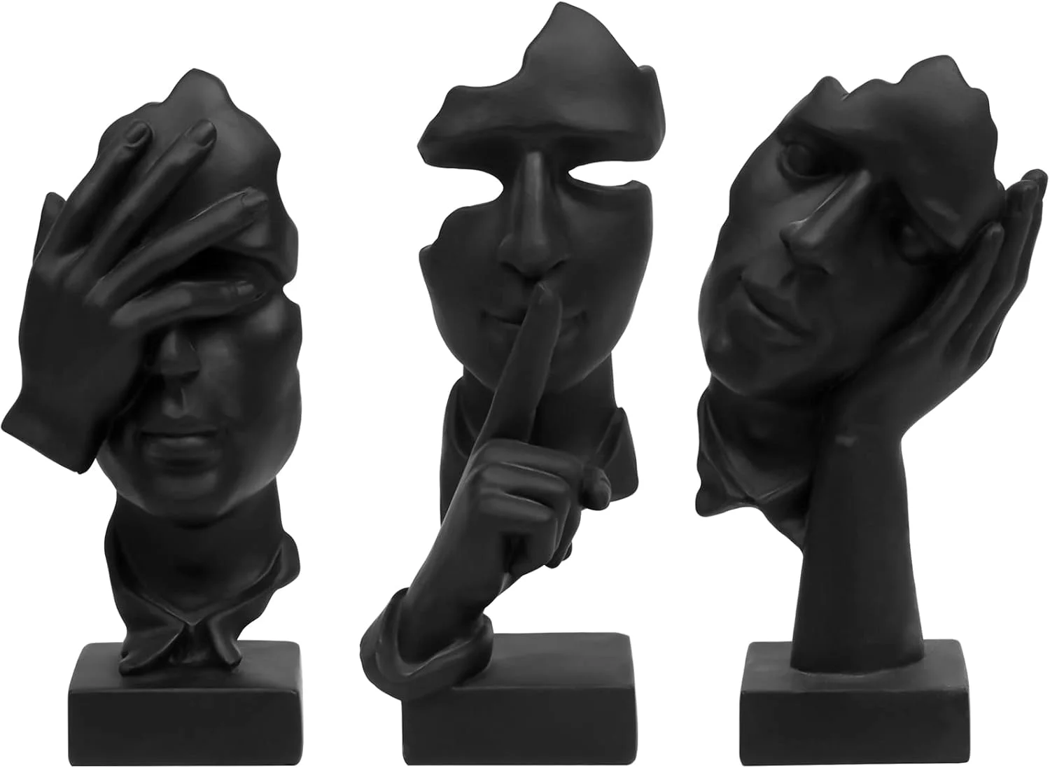prosfalt 3 Pcs Thinker Statue, Silence is Gold Abstract Art Figurine, No Hear No See No Speak Modern Home Resin Sculptur
