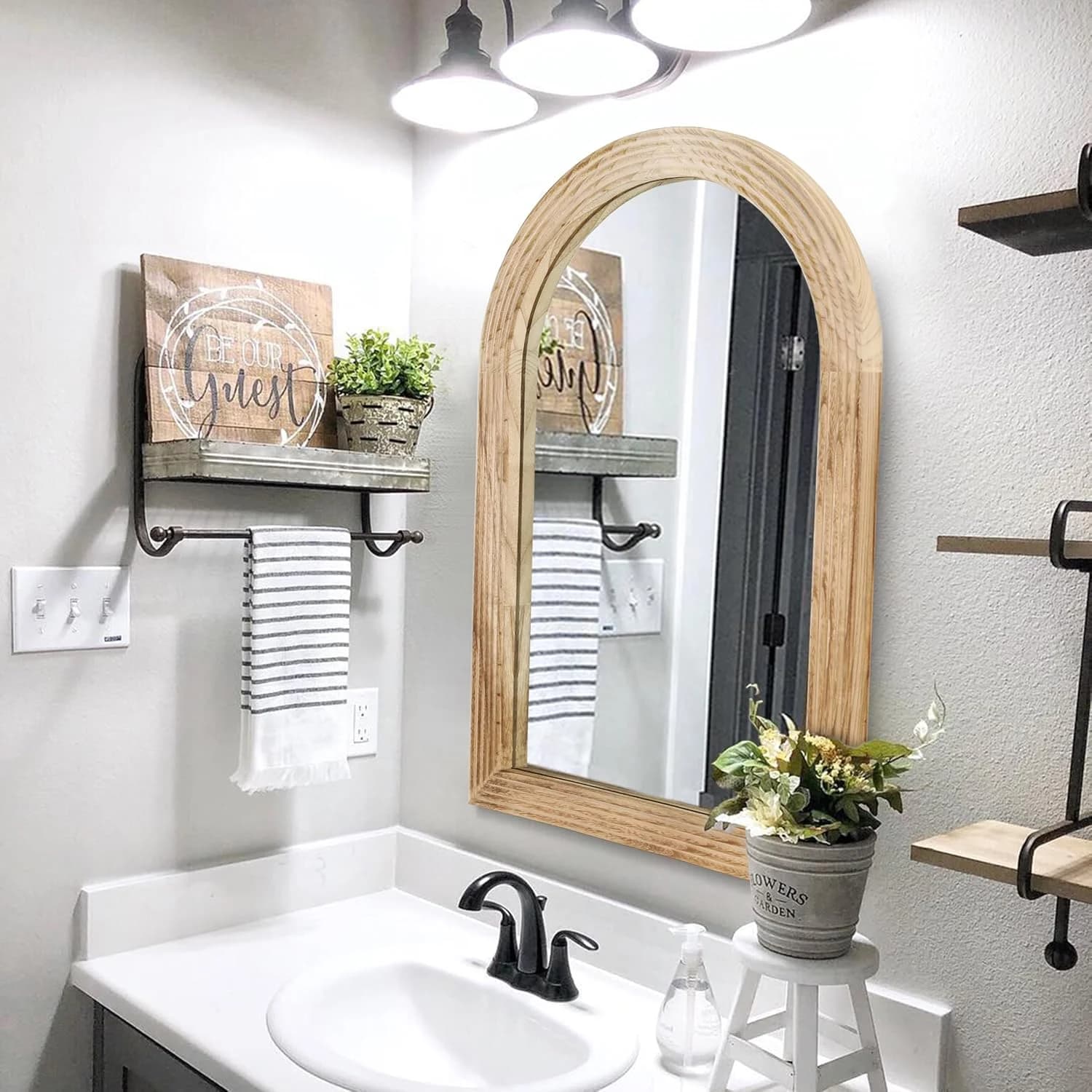 LOSOUR Arched Mirror, Farmhouse Decor Solid Wood Frame Wall Mirror, Bathroom Mirrors, Large Vintage Mirror for Bathroom,