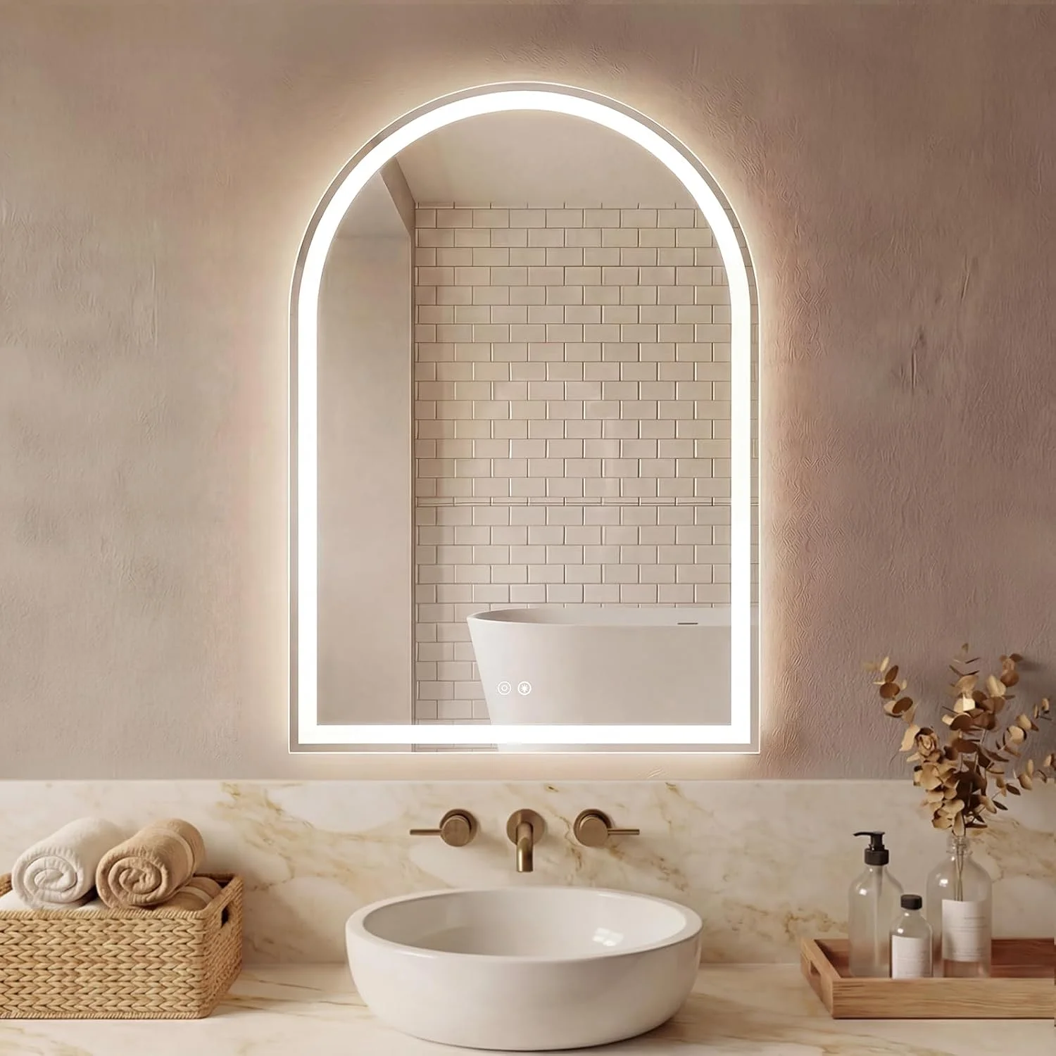 DUMOS 24"x36" LED Bathroom Mirror with Lights, Arched Vanity Mirror