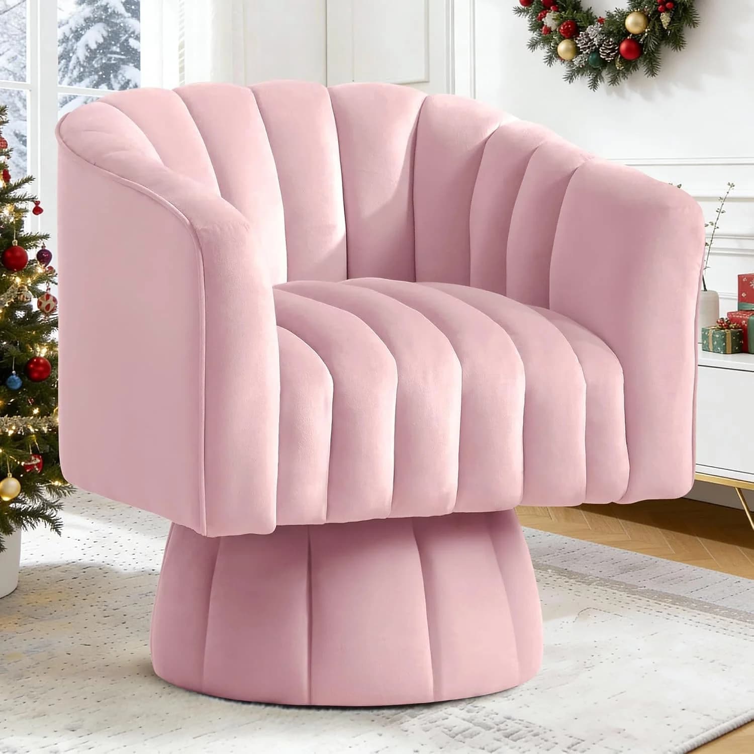 YSICK Swivel Accent Chair,360°Swivel Barrel Chairs, Mid-Century Chair with Wide Upholstered, Modern Velvet Fabric, Round