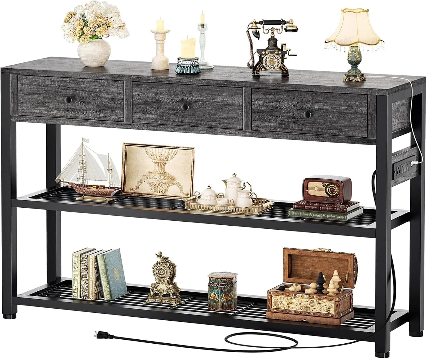 Ecoprsio Entryway Table with Power Outlets, 47" Console Table with Drawers