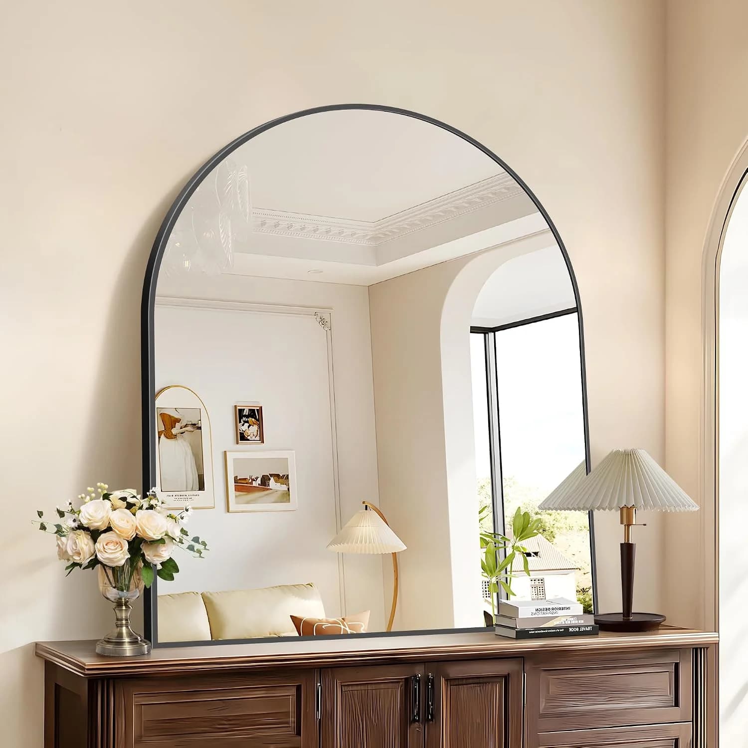 COFENY Black Arch Mirror, 36”x40” Black Mirror for Bathroom, Wide Arched Bathroom Mirror with Metal Frame, Wall Mounted