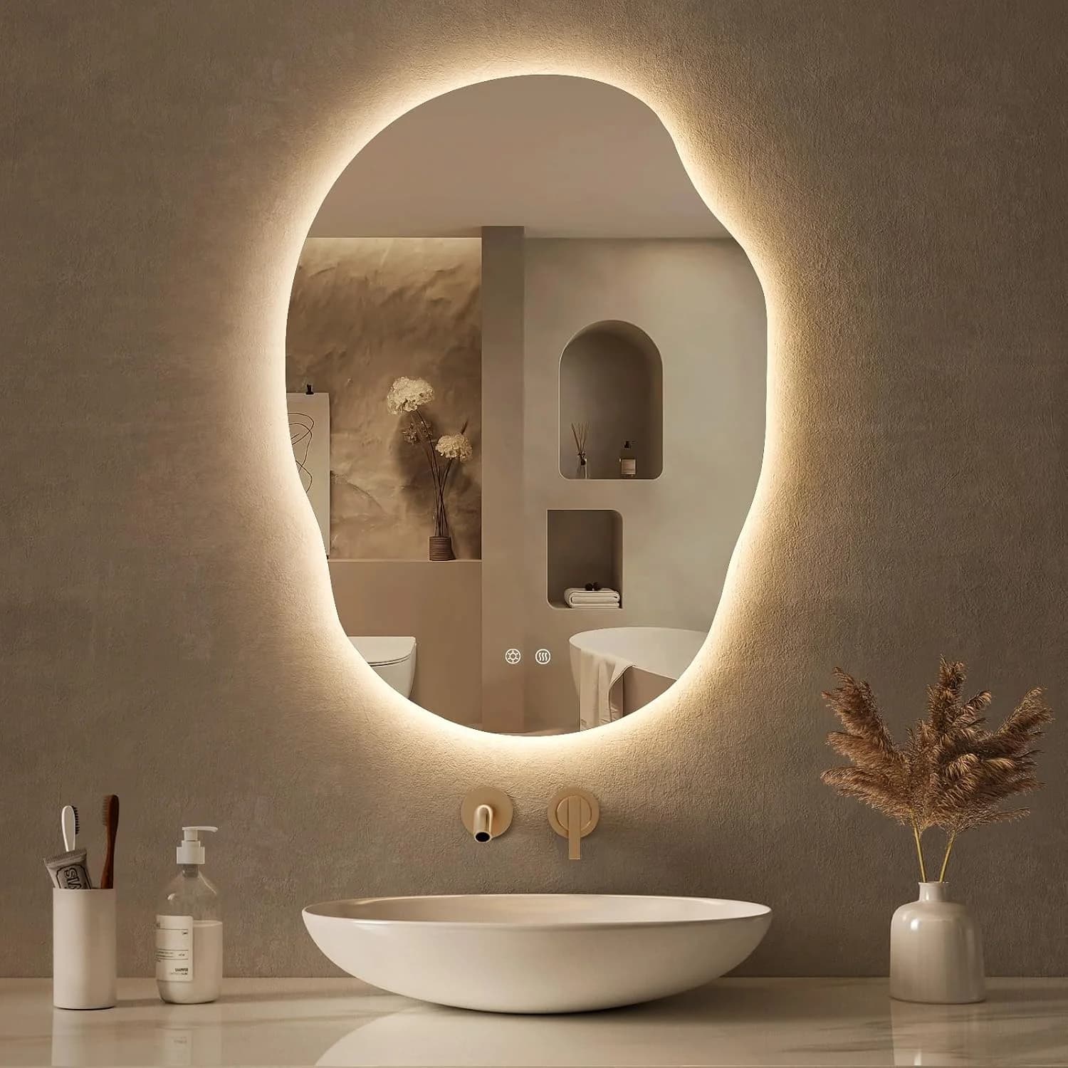 LOVESPEJO Irregular Backlit Mirror Bathroom 25"x35",LED Mirror for Bathroom