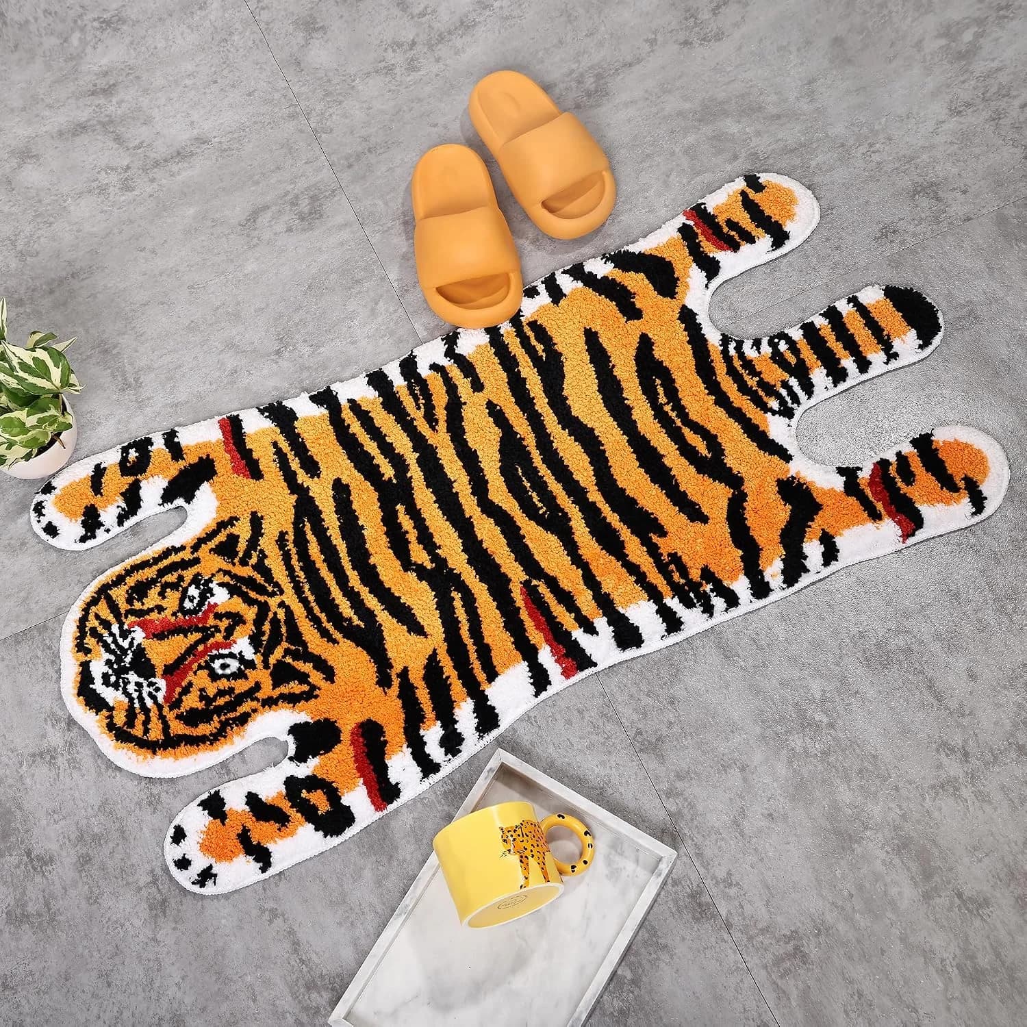 Panstar Tiger Rug for Bathroom, Yellow Tiger Bath Mat Non Slip Animal Rug