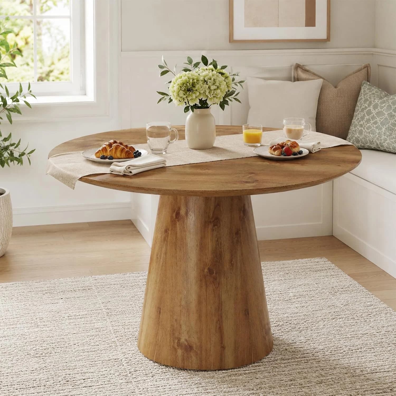 45" Round Dining Table, Round Pedestal Dining Table for 4