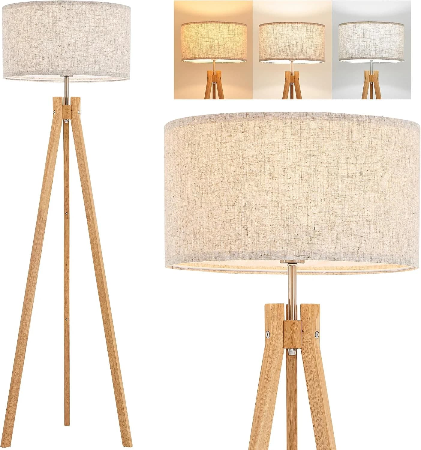 ELYONA Nordic Wood Tripod Floor Lamp, Modern Reading Standing Lamp for Living Room 3 Color Temperatures LED Bulb Include