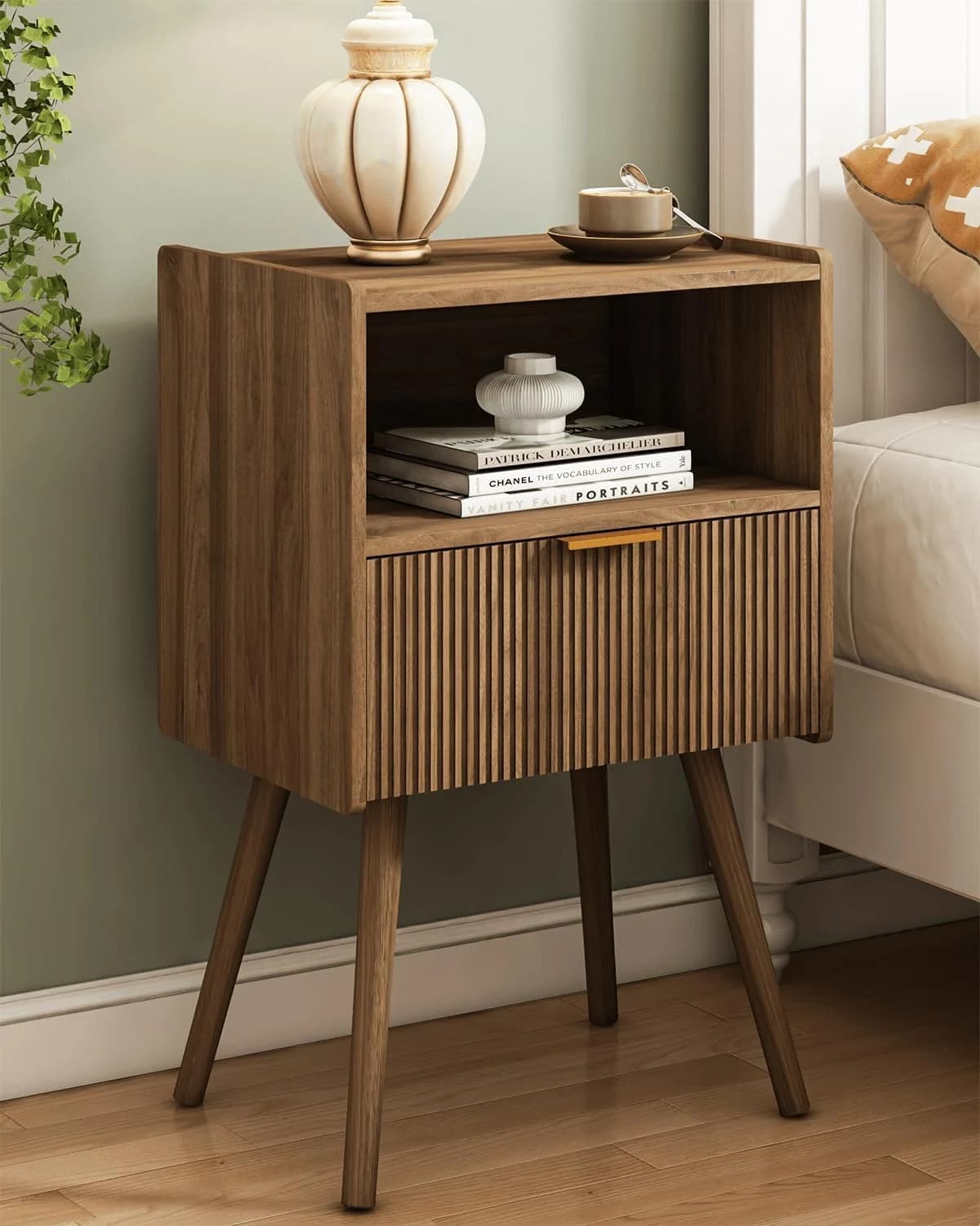 JOONEE Nightstand,Modern Bedside Table with Storage Drawer and Open Wood Shelf, for Living Room, Bedroom and Small Space