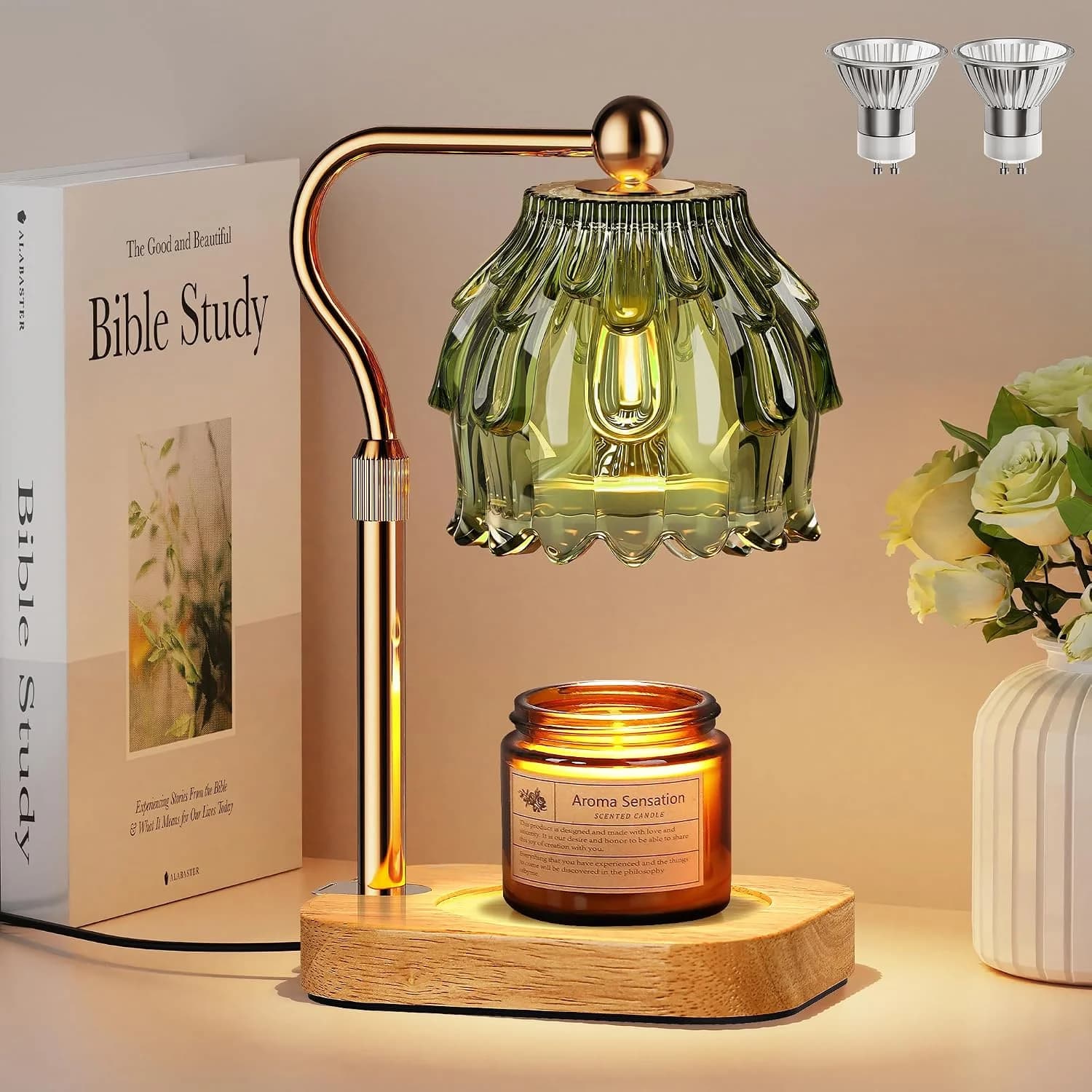 Candle Warmer Lamp with Timer Dimmer, Modern Wax Warmer for Scented Wax Jar Candle Warmer with 2 Bulbs, Adjustable Heigh