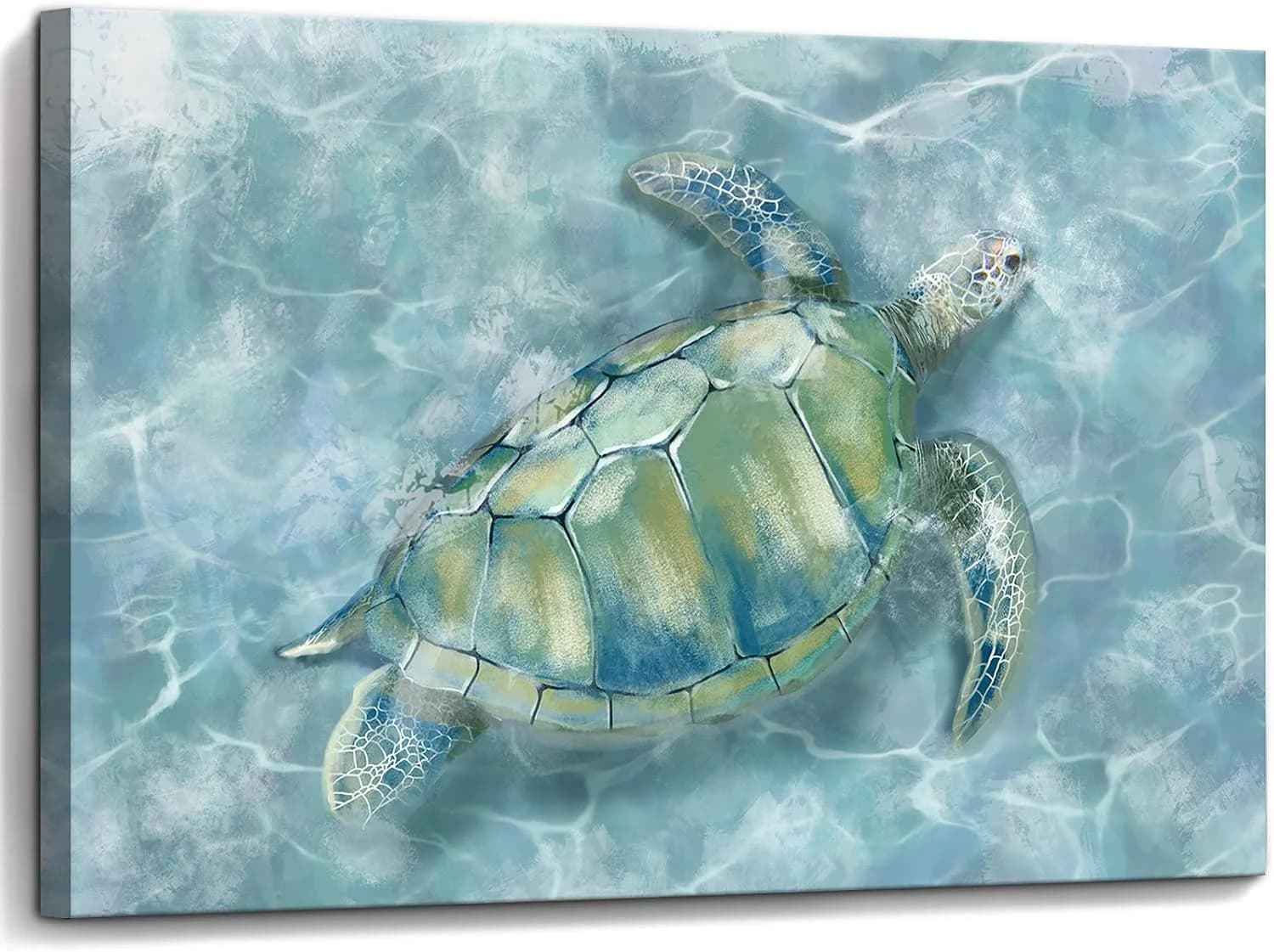 YJYart Bathroom Wall Decor Canvas Wall Art for Bedroom Sea Turtle Pictures Blue Coastal Room Decorations Artwork Green T