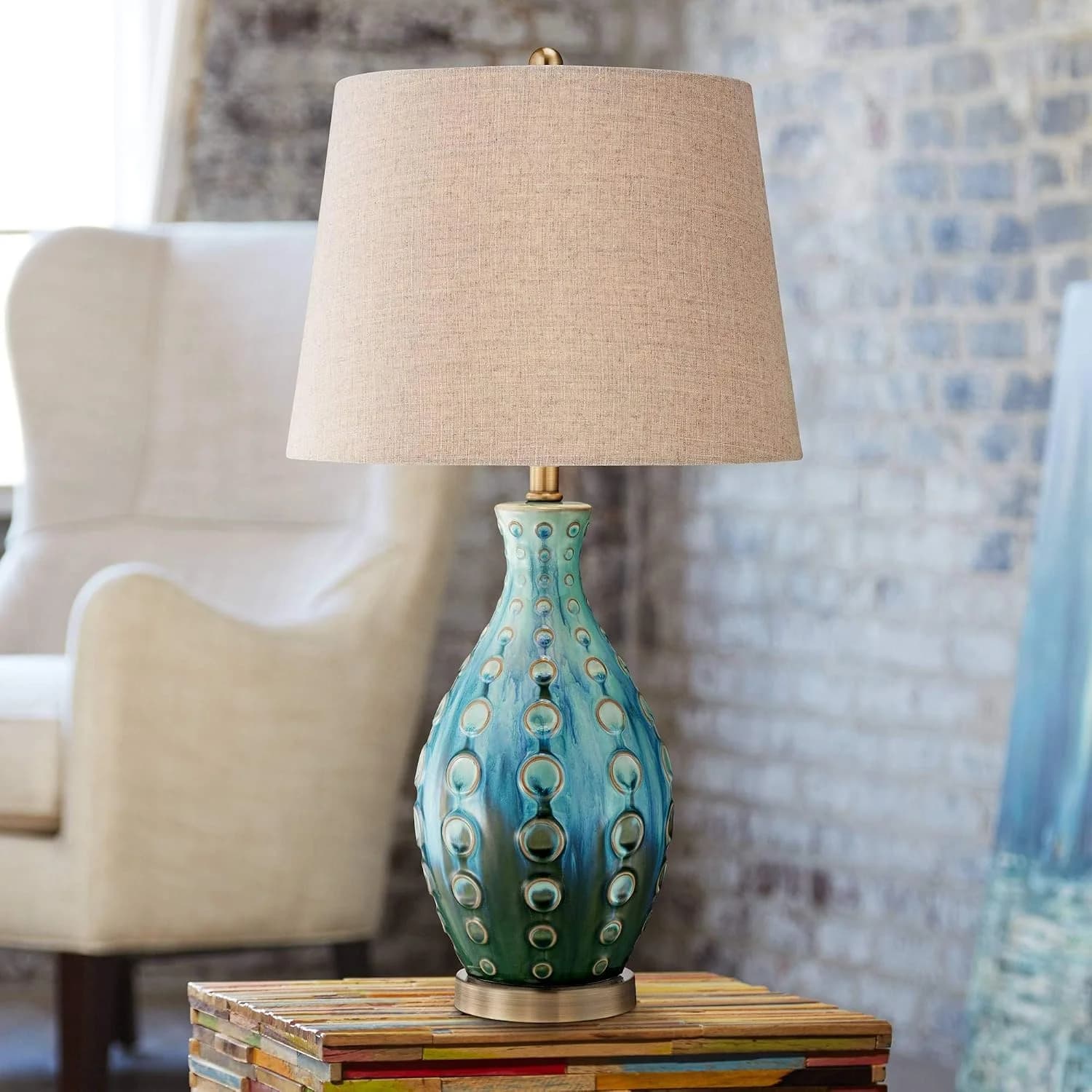 26 1/2" Tall Table Lamp Peacock Blue Modern Ceramic Vase Teal Mid Century
