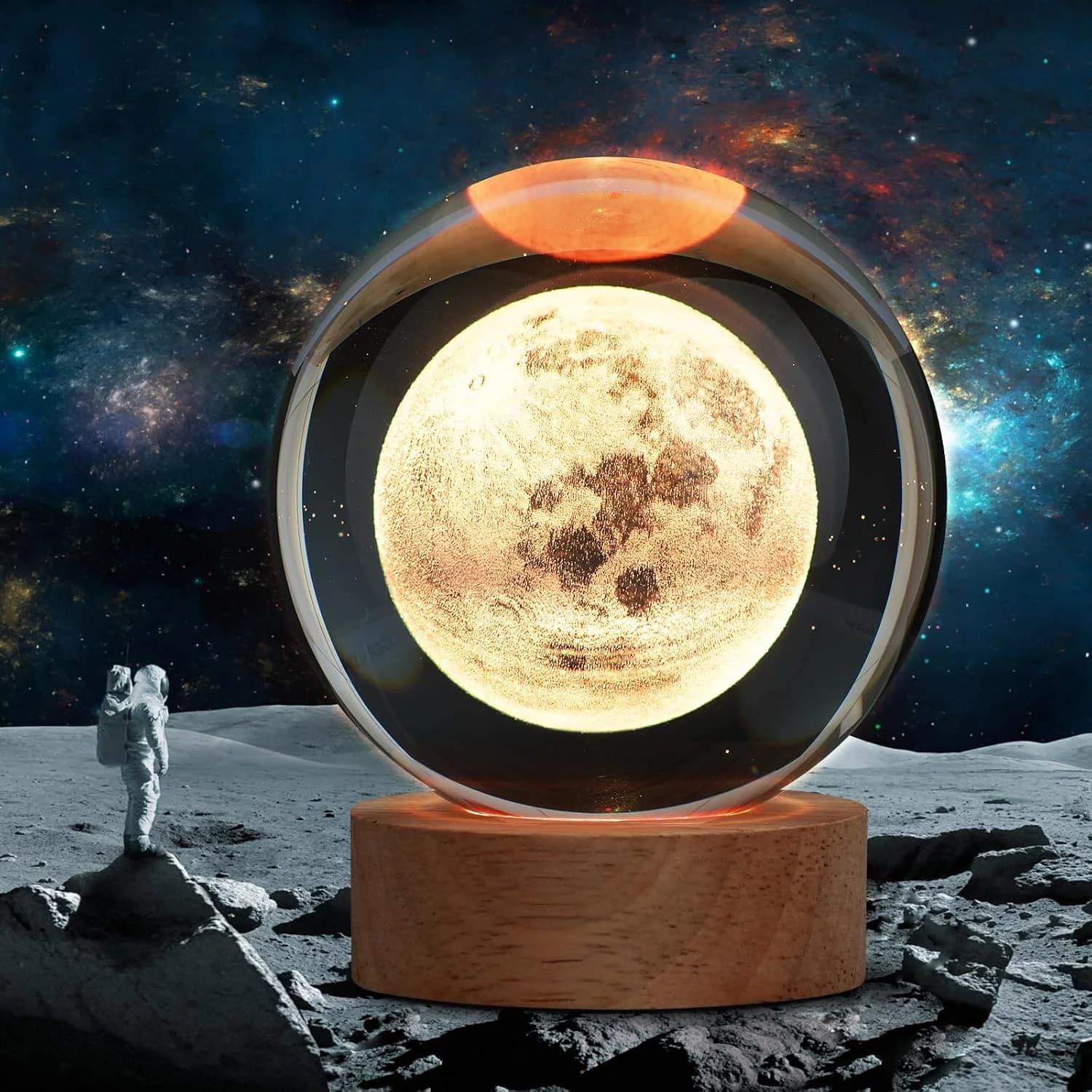Large Crystal Ball 3D Moon Lamp Balkwan, Crystal Lamp 16 Color Changing Night Light with Remote Control for Bedroom Deco