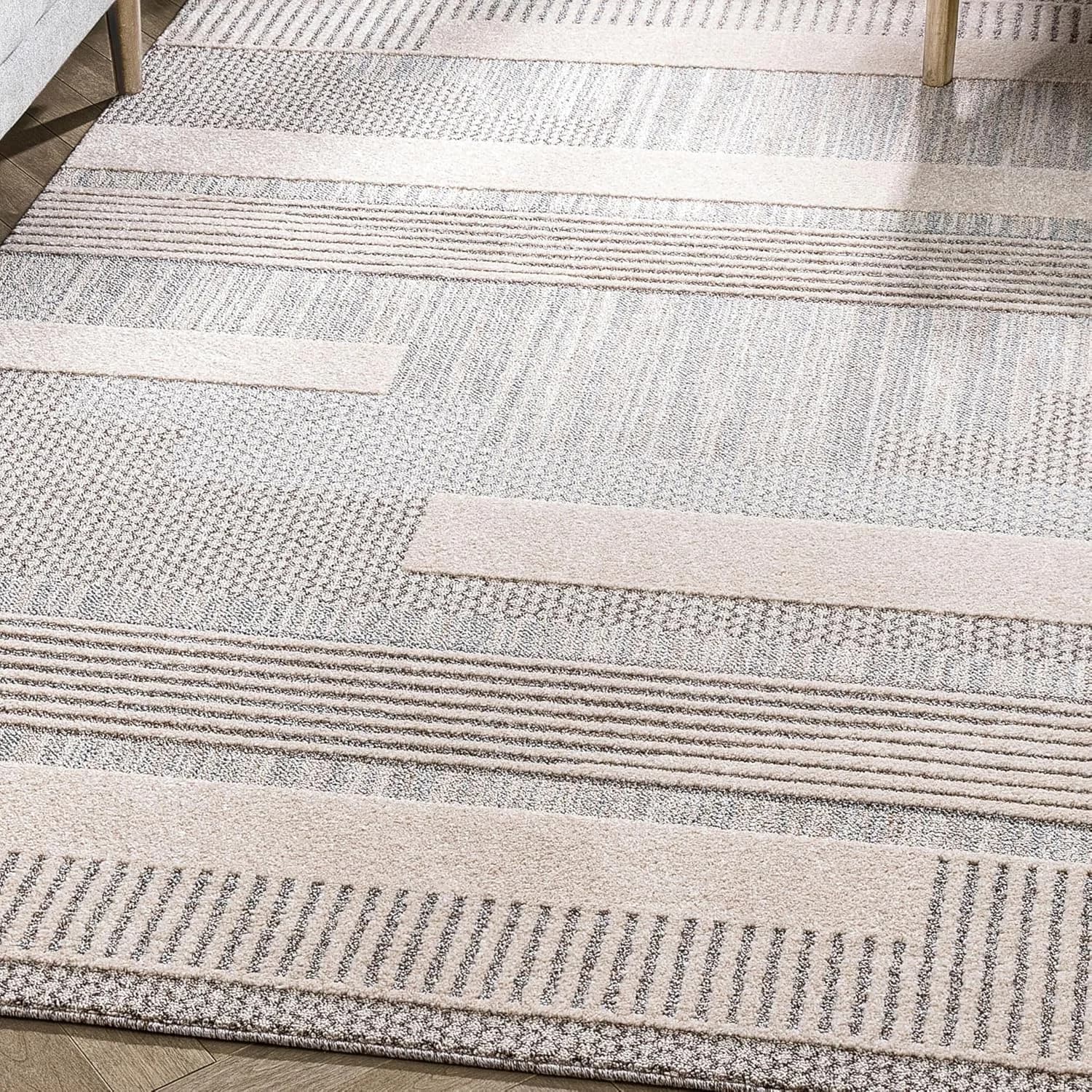 Well Woven Harlow Collection Briar Beige - Modern Tribal Minimalist Geometric 5x7 Area Rug - Ideal for Living Room, Dini