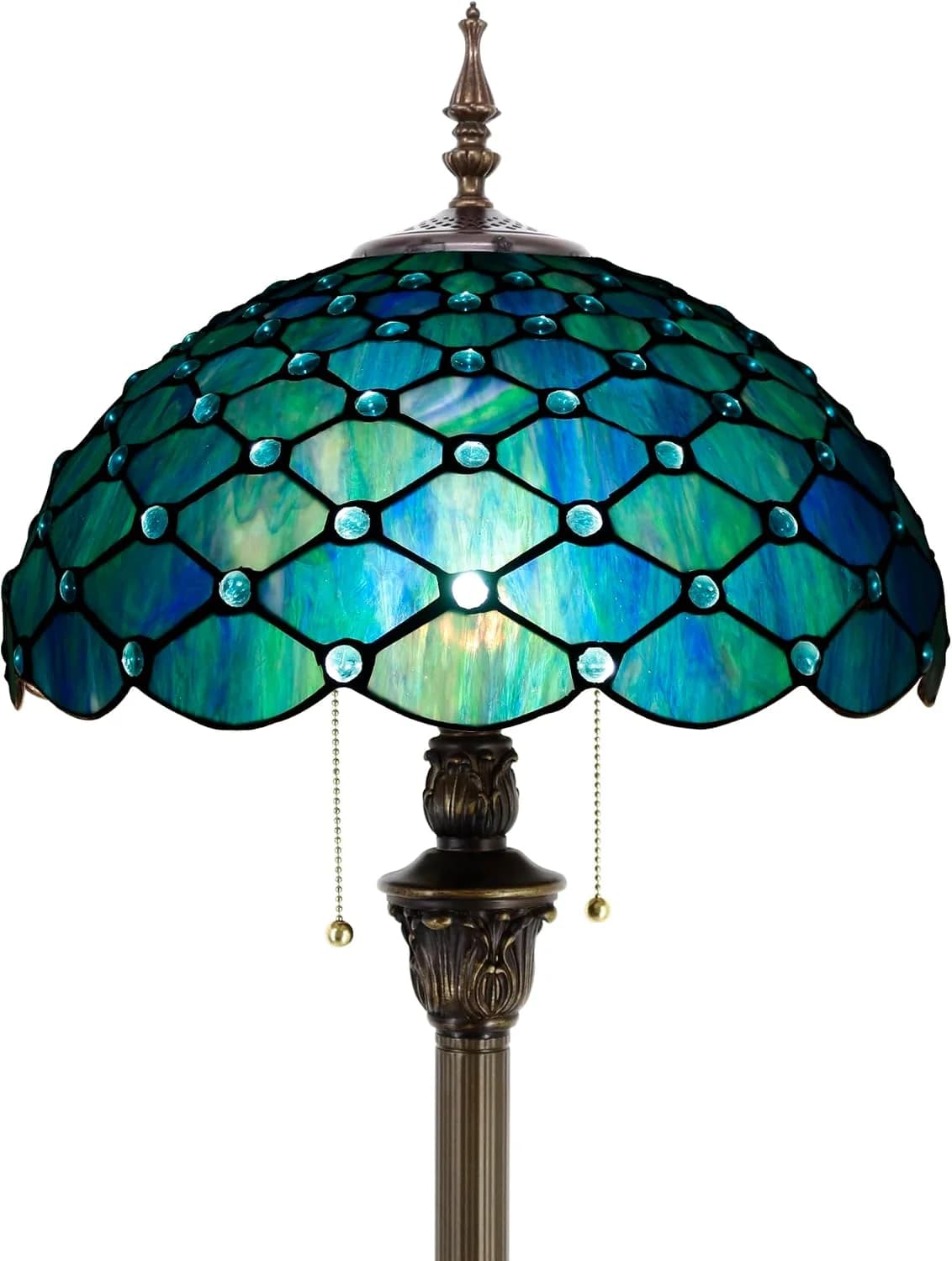 Tiffany Floor Lamp Stained Glass Lamp 16x16x70 Inch Sea Blue Pearl