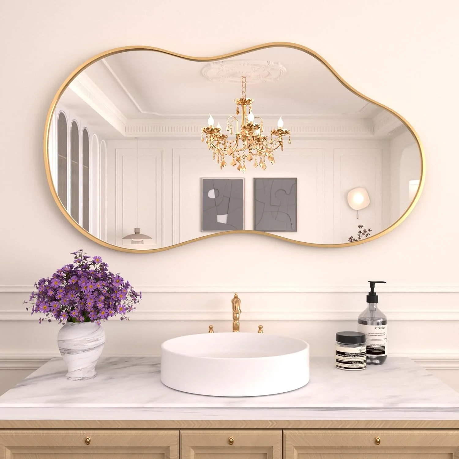 WEER Gold Irregular Wall Mirror for Bathroom 20X36 Inch