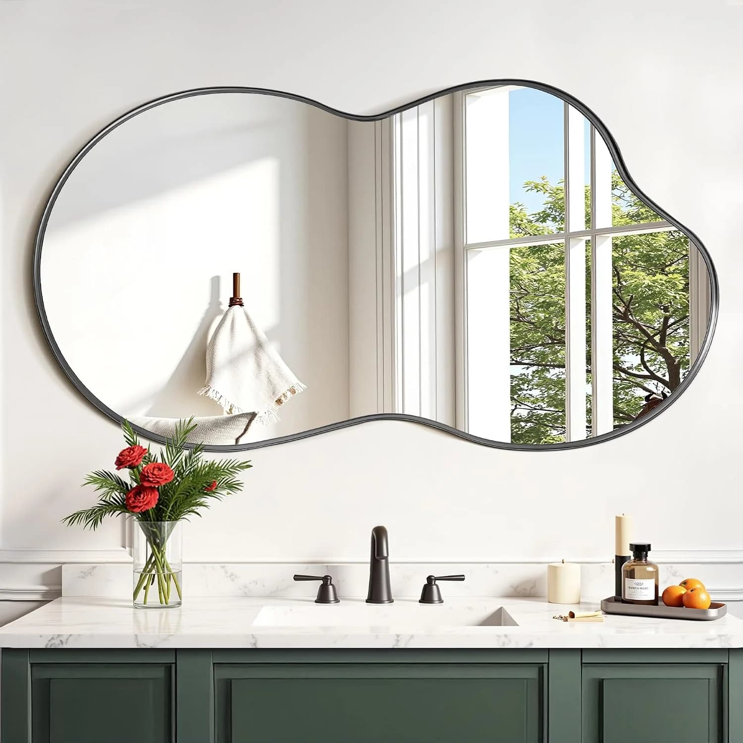 Suidia Irregular Wall Mirror, 36"x24" Bathroom Mirror Asymmetrical Mirrors Artistic Mirrors Decorative for Living Room B