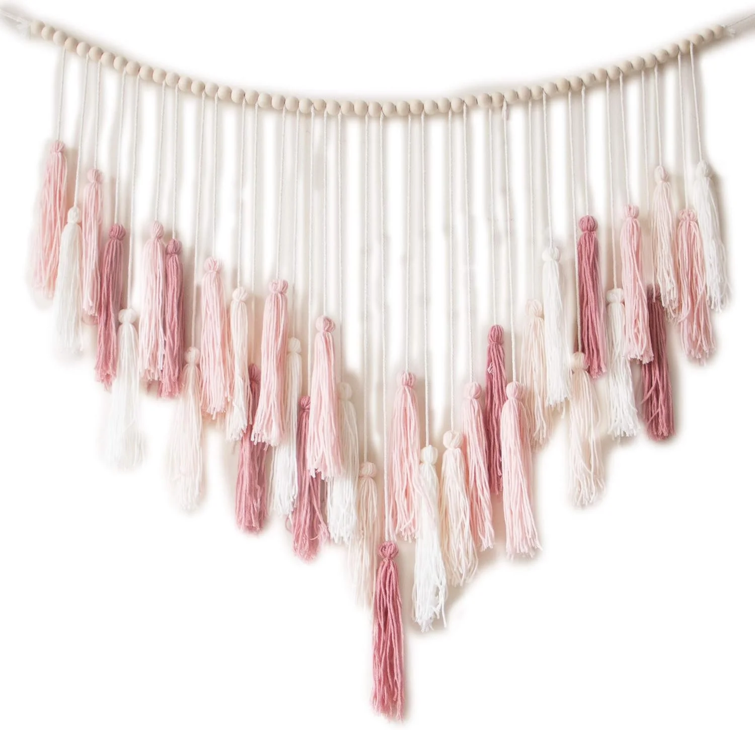 Decocove Macrame Wall Hanging - Large with Wood Beads Bohemian Decor for Bedroom, Living Room and Kitchen Warm Blush Pin