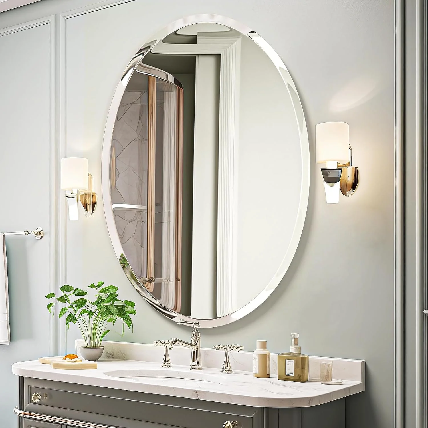 USHOWER Bathroom Mirror for Over Sink, 24x36 Inch Oval Frameless Mirror