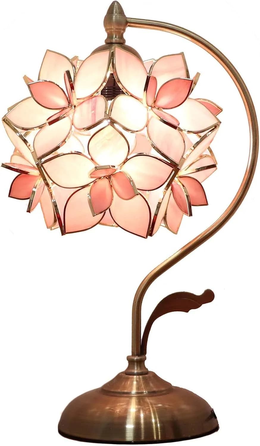 Bieye L10833 Rose Lily Flower Tiffany Style Stained Glass Table Lamp with Vintage Brass Base Electroplating Finish for B