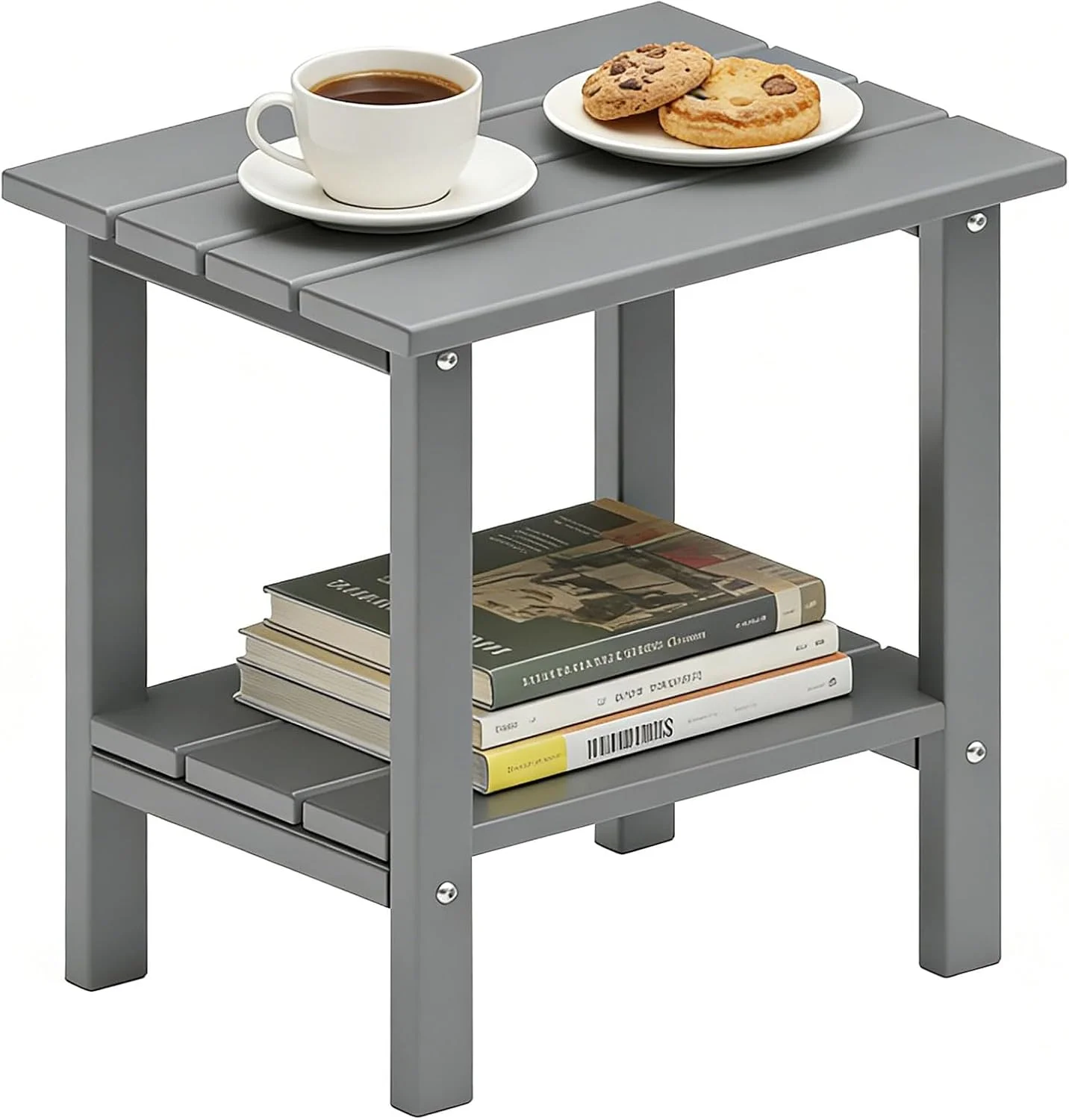 OTSUN Adirondack Outdoor Side Table, 16" HDPE Patio Side Table with Shelf, Weather Resistant Easy Maintenance for Backya