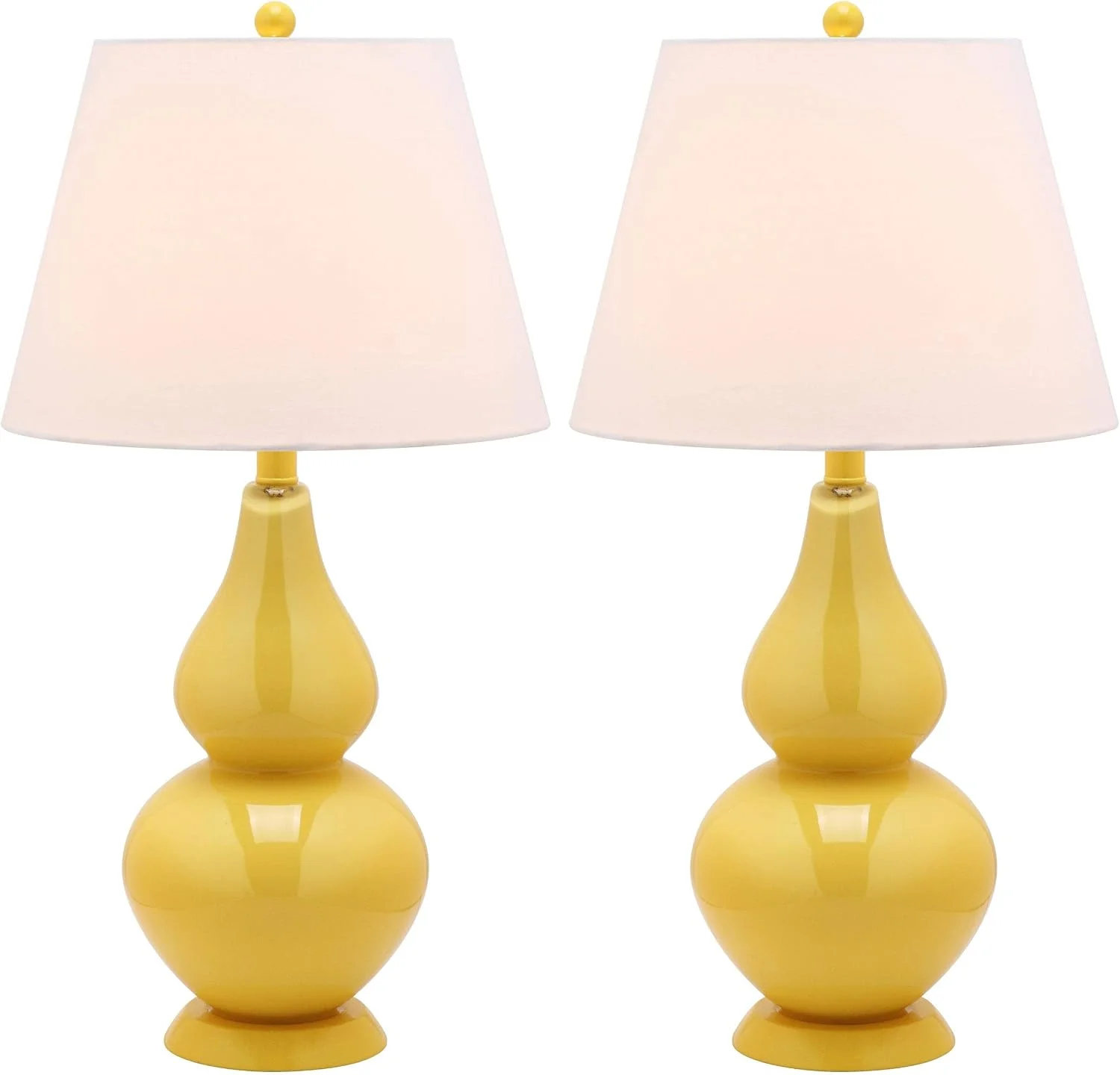 SAFAVIEH Lighting Collection – Cybil Set of 2 Yellow Double Gourd Glass Table Lamps, Modern Contemporary Design, LED Bul