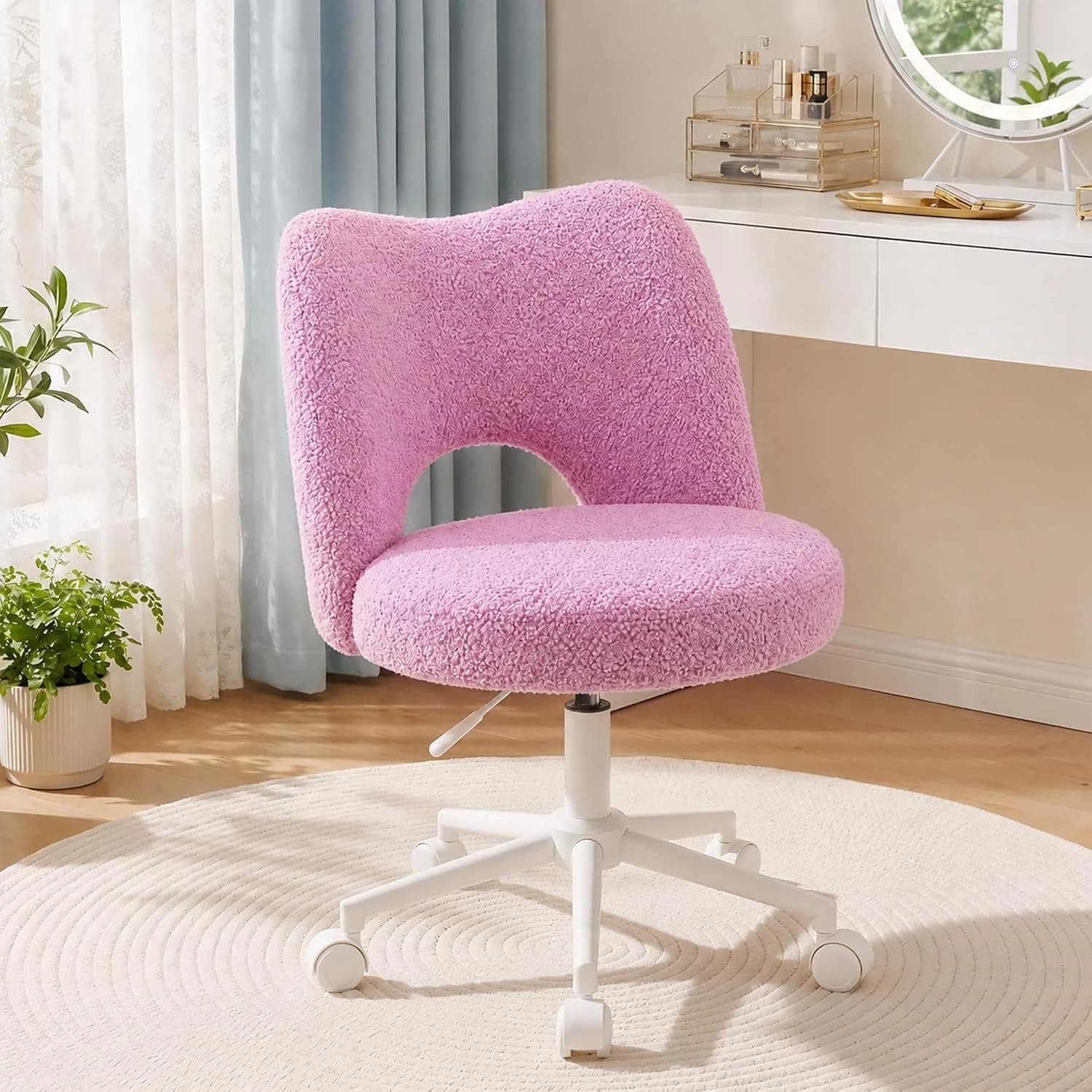 DurayLoly Vanity Chair with Wheels & Open Back,Light Purple