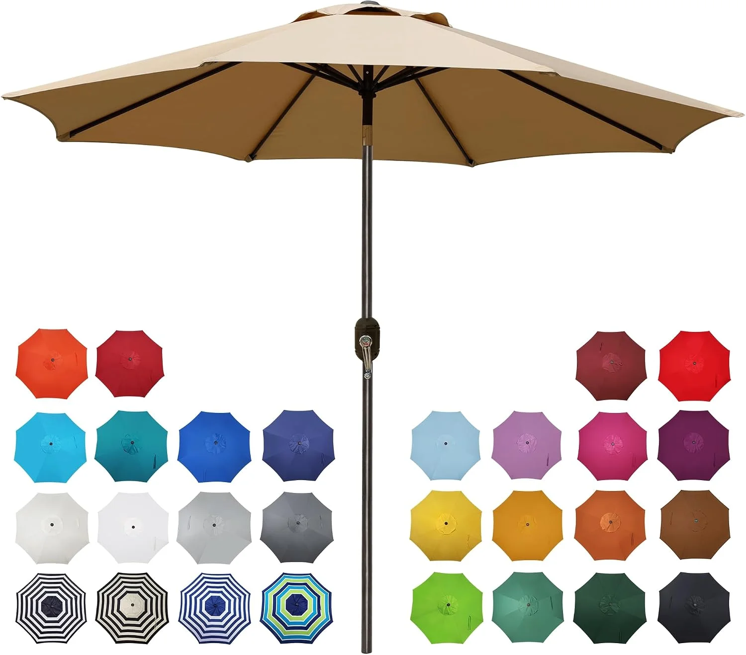 Blissun 9' Outdoor Patio Umbrella, Outdoor Table Umbrella, Yard Umbrella, Market Umbrella with 8 Sturdy Ribs, Push Butto