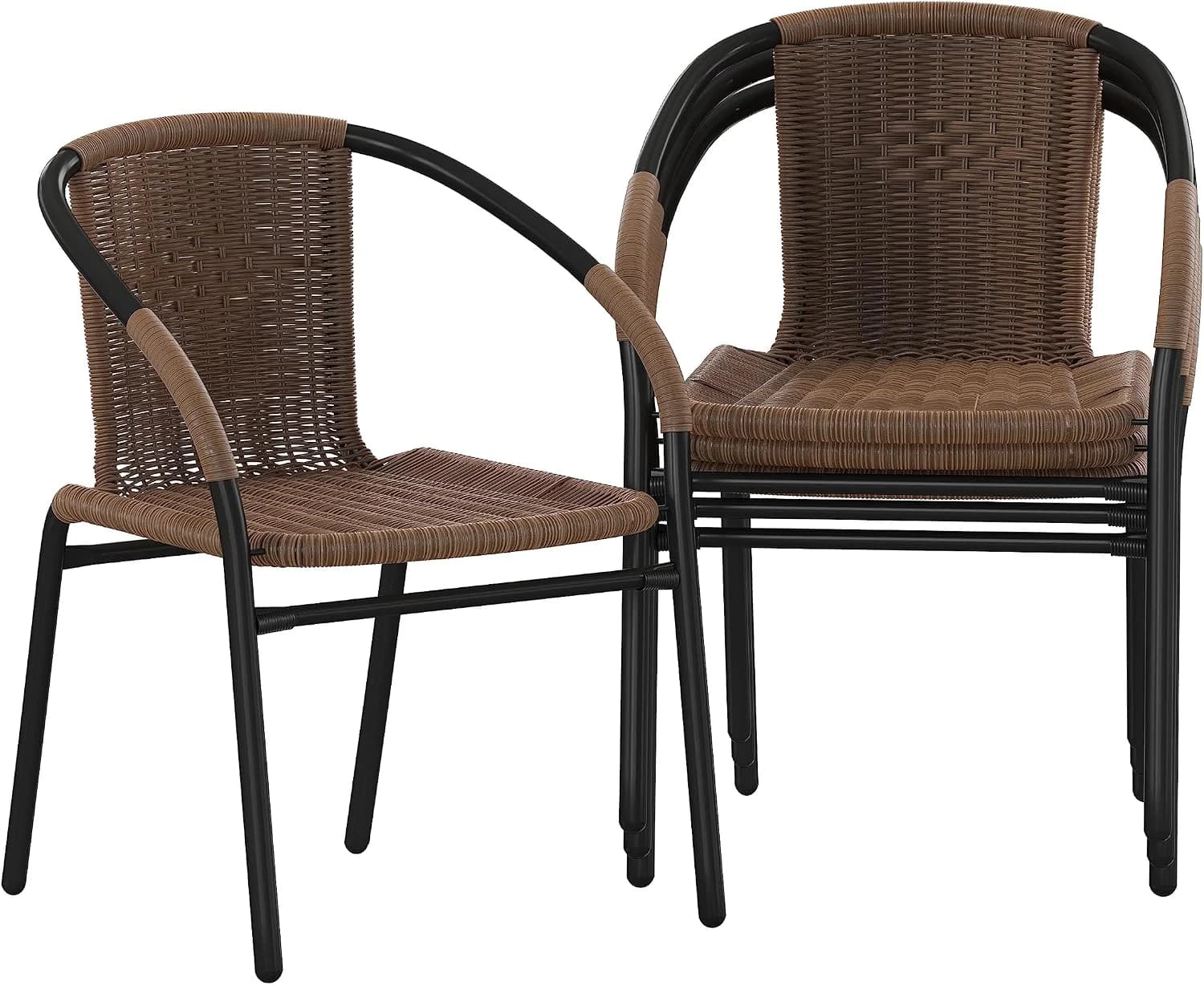 Flash Furniture Lila Modern Rattan Indoor/Outdoor Stackable Dining Chairs, Stacking Rattan Bistro Chairs for Patio or Re