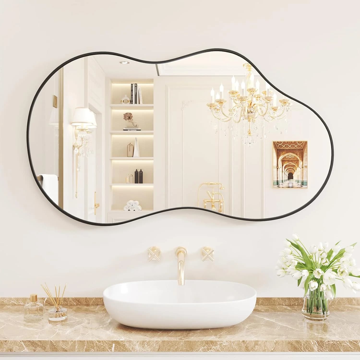 WEER Black Irregular Wall Mirror for Bathroom 20X36 Inch